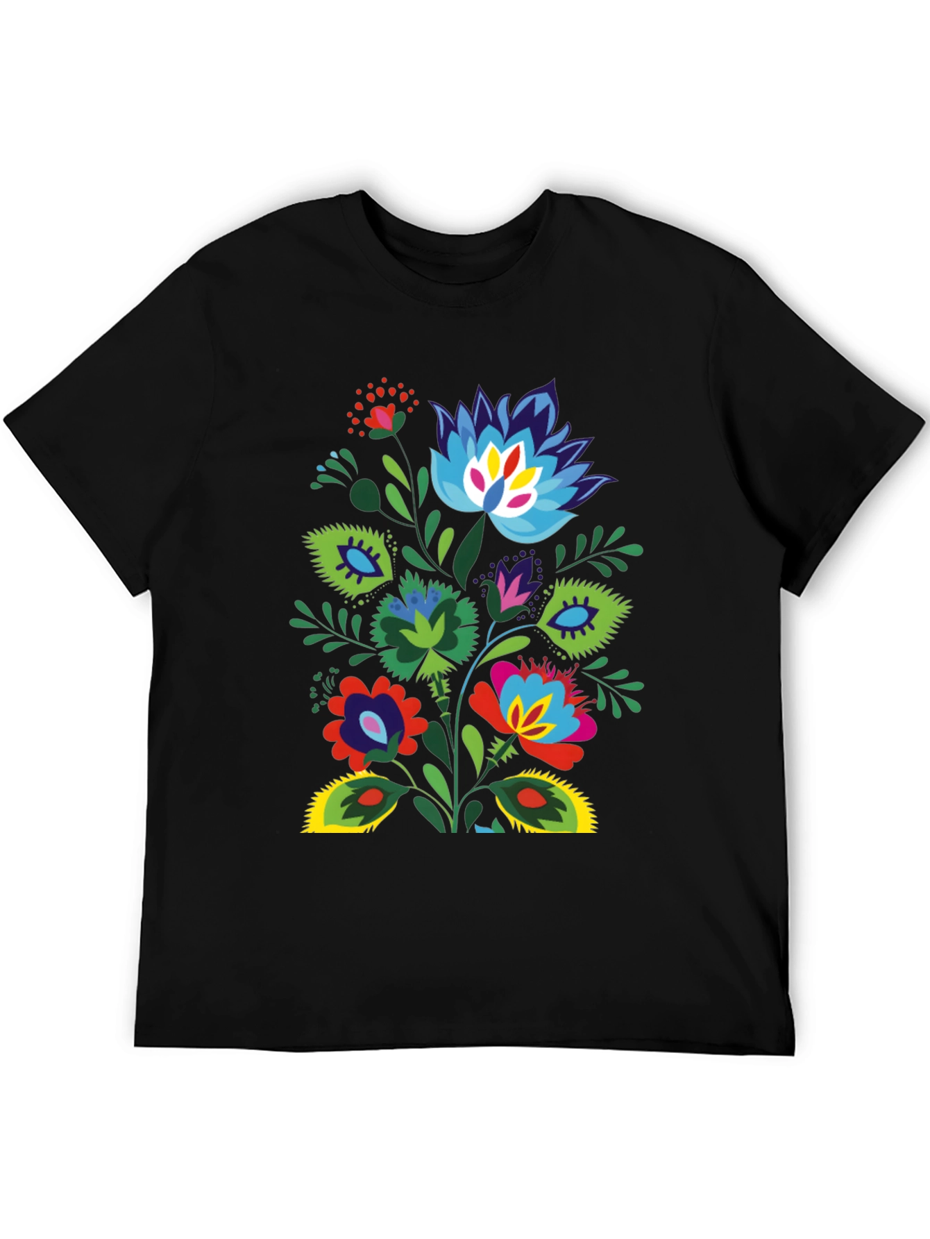 Floral Folk Art Black T-Shirt