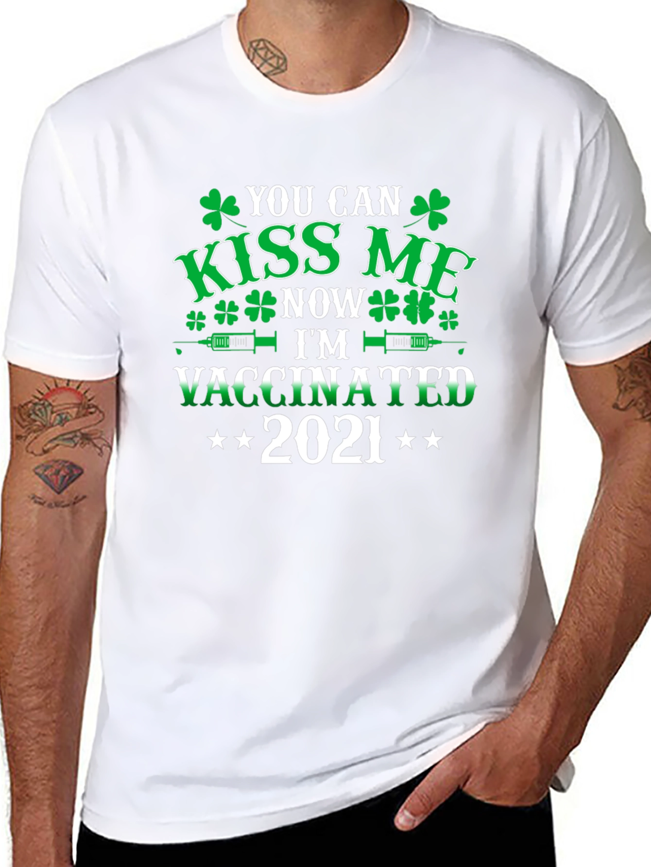 Kiss Me Now Vaccinated 2021 St. Patricks Day T-Shirt