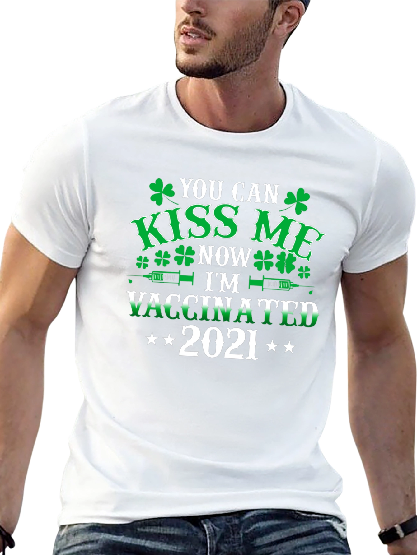 Kiss Me Now Vaccinated 2021 St. Patricks Day T-Shirt