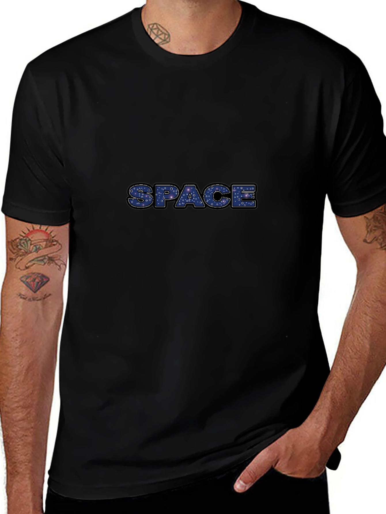 Space Print Black T-Shirt - Galaxy Design