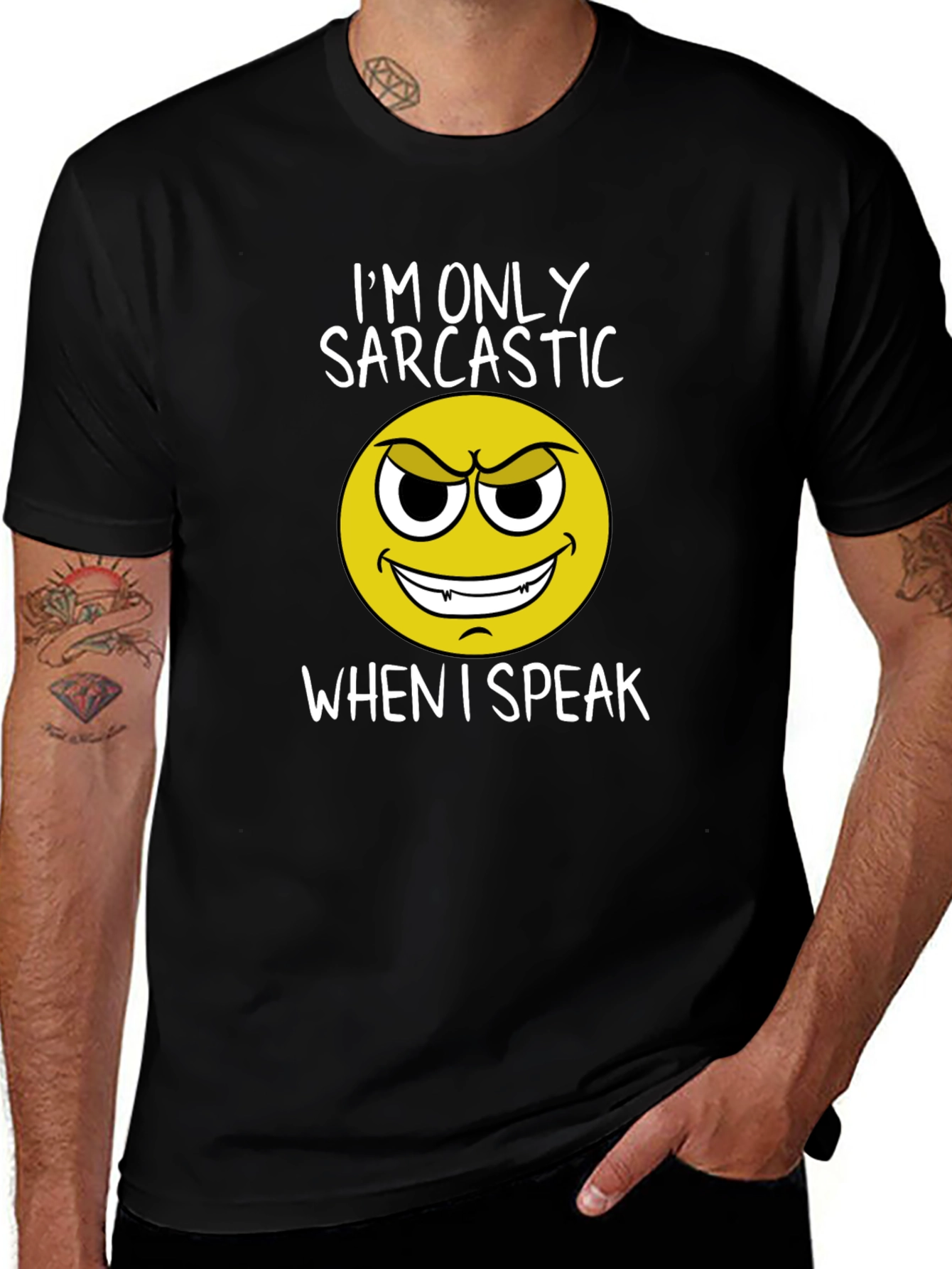 Sarcastic Emoji Graphic Tee - Black Cotton T-Shirt