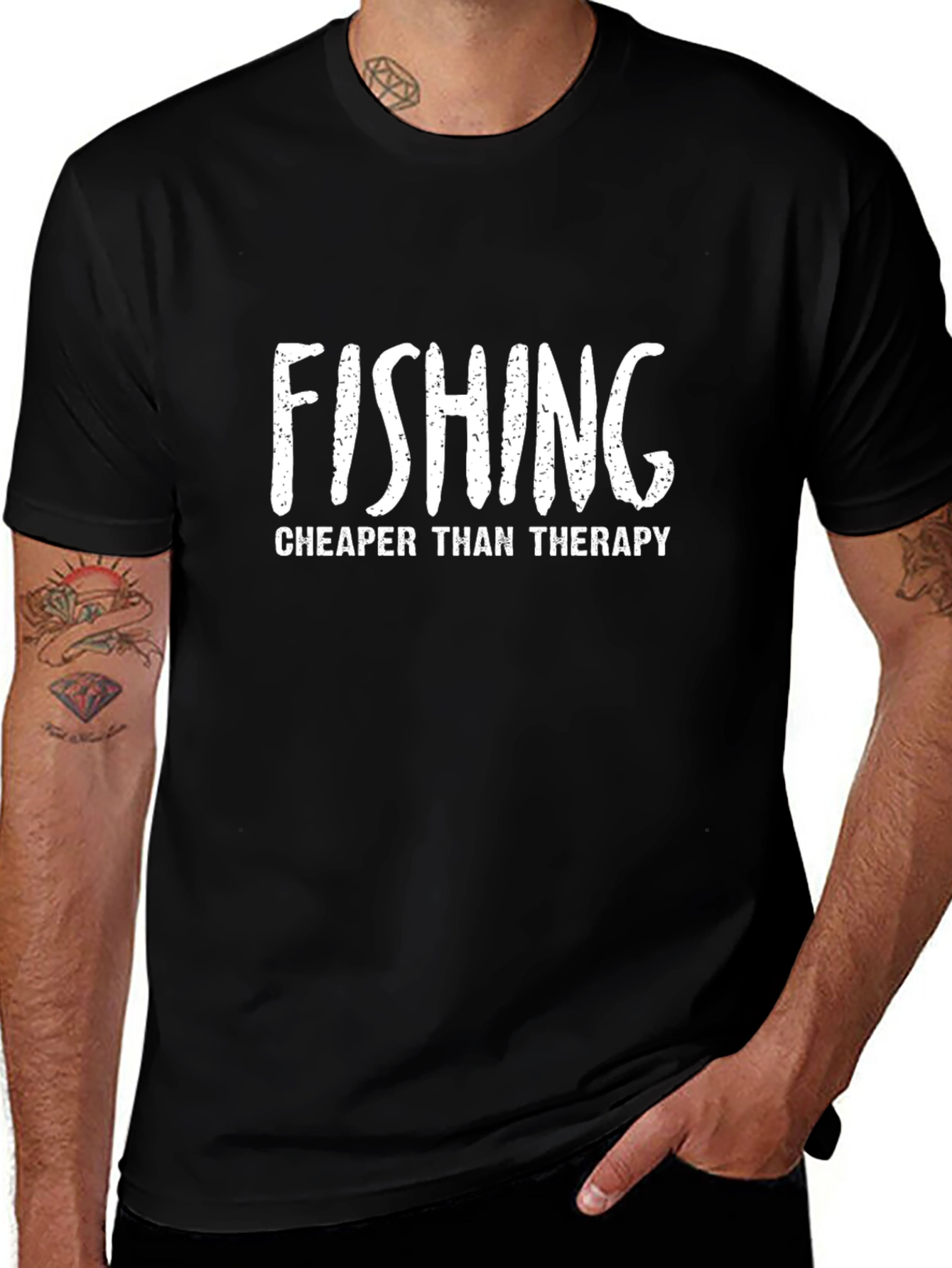 Fishing Cheaper Than Therapy Graphic Tee - Black