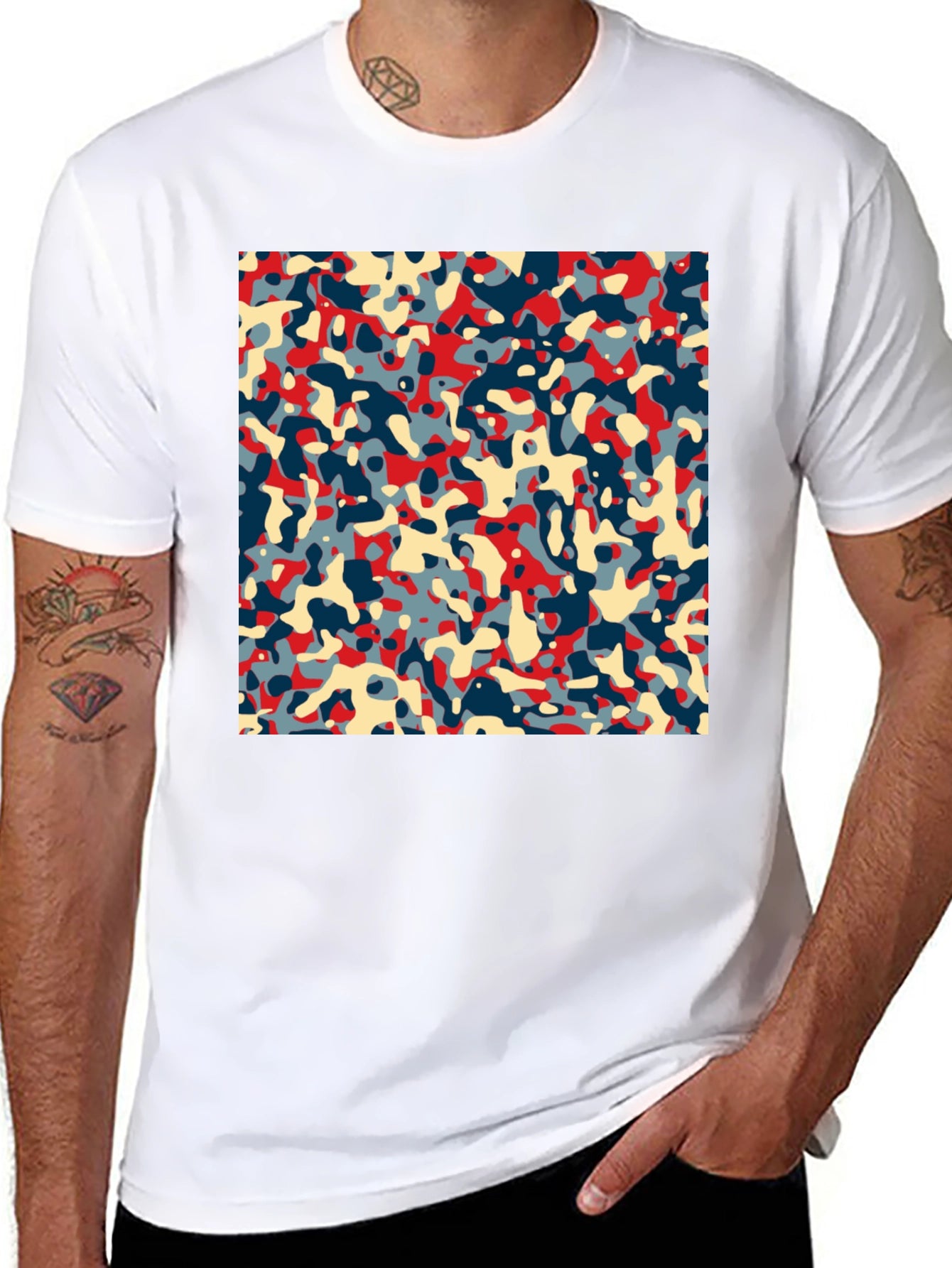 Abstract Camo Print Black Crew Neck Tee