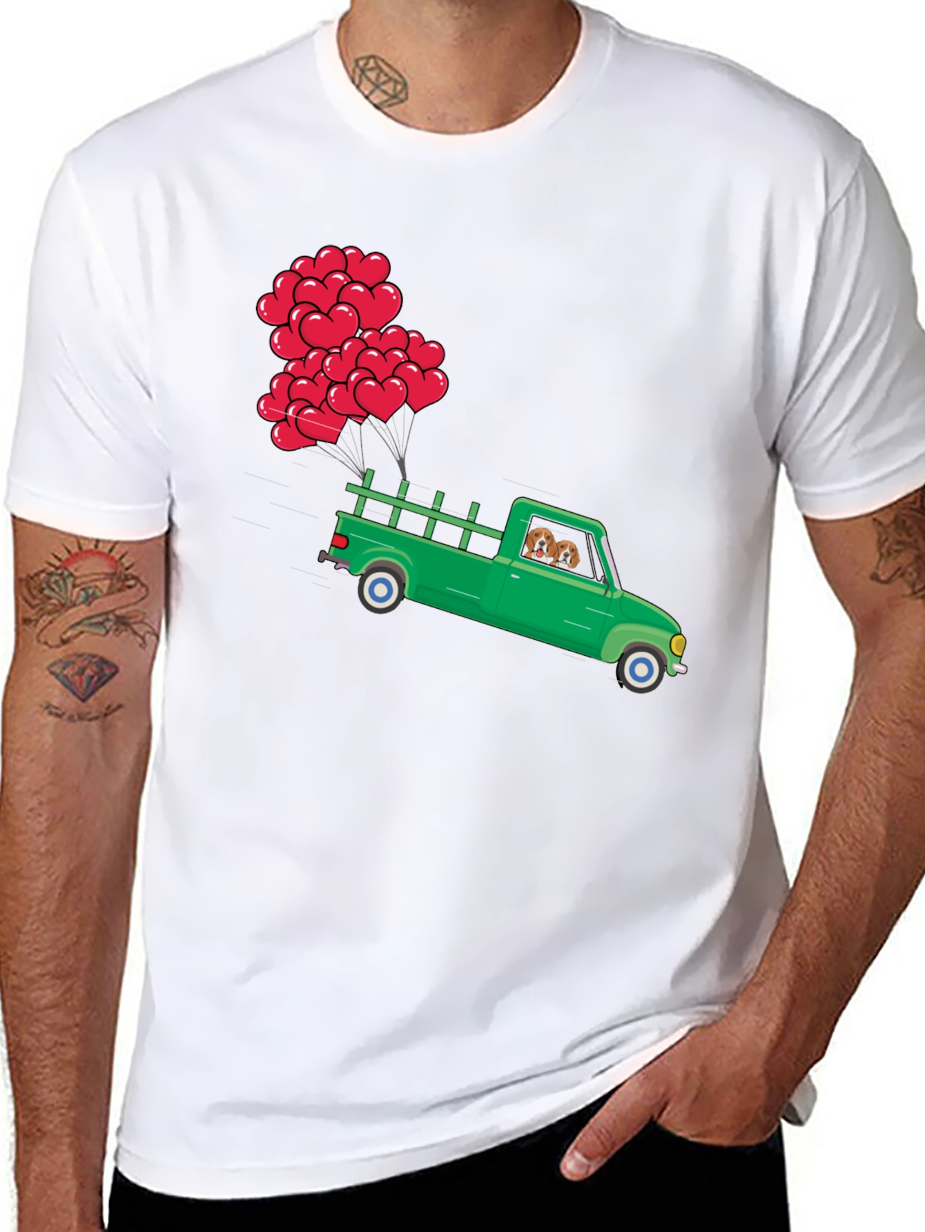 Truck with Heart Balloons Graphic Tee