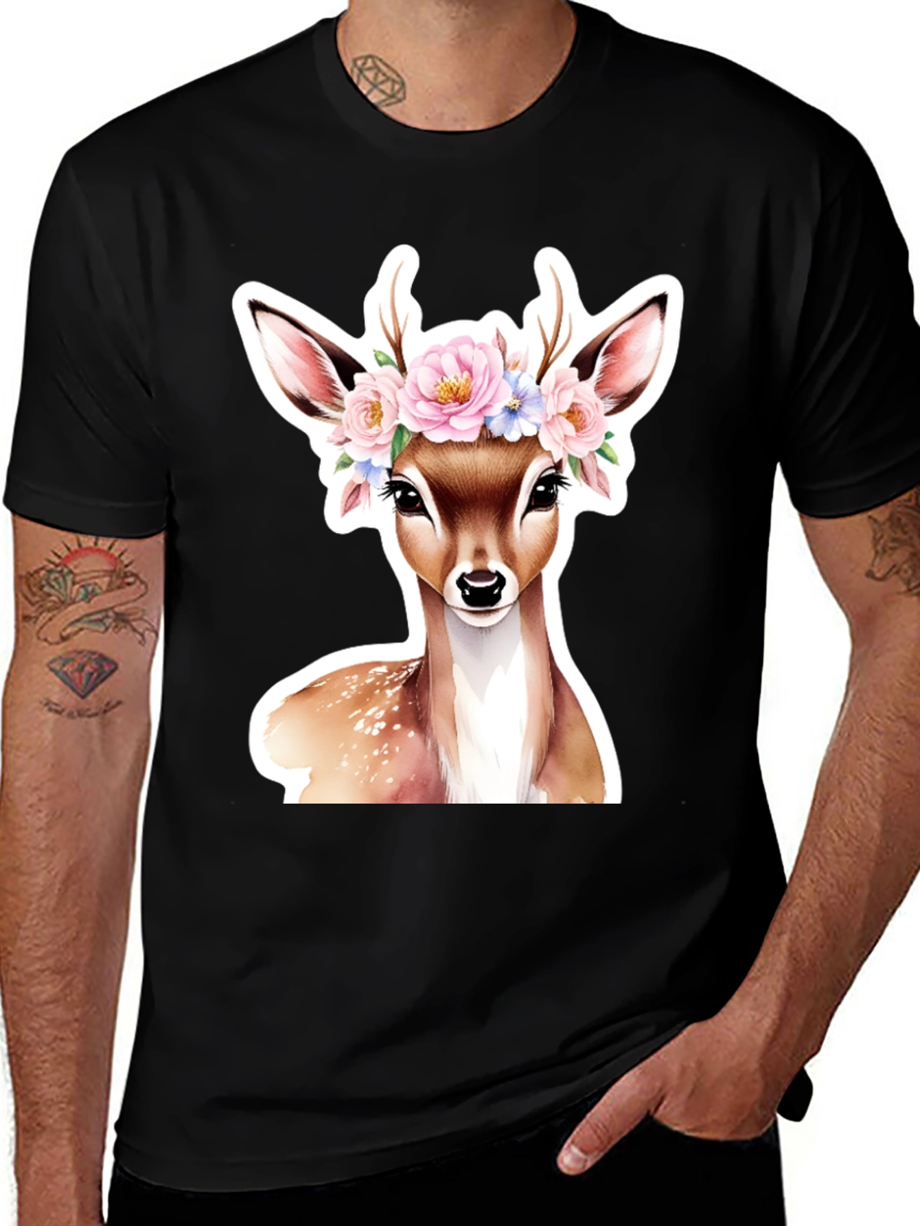 Floral Deer Graphic Tee - Stylish & Unique
