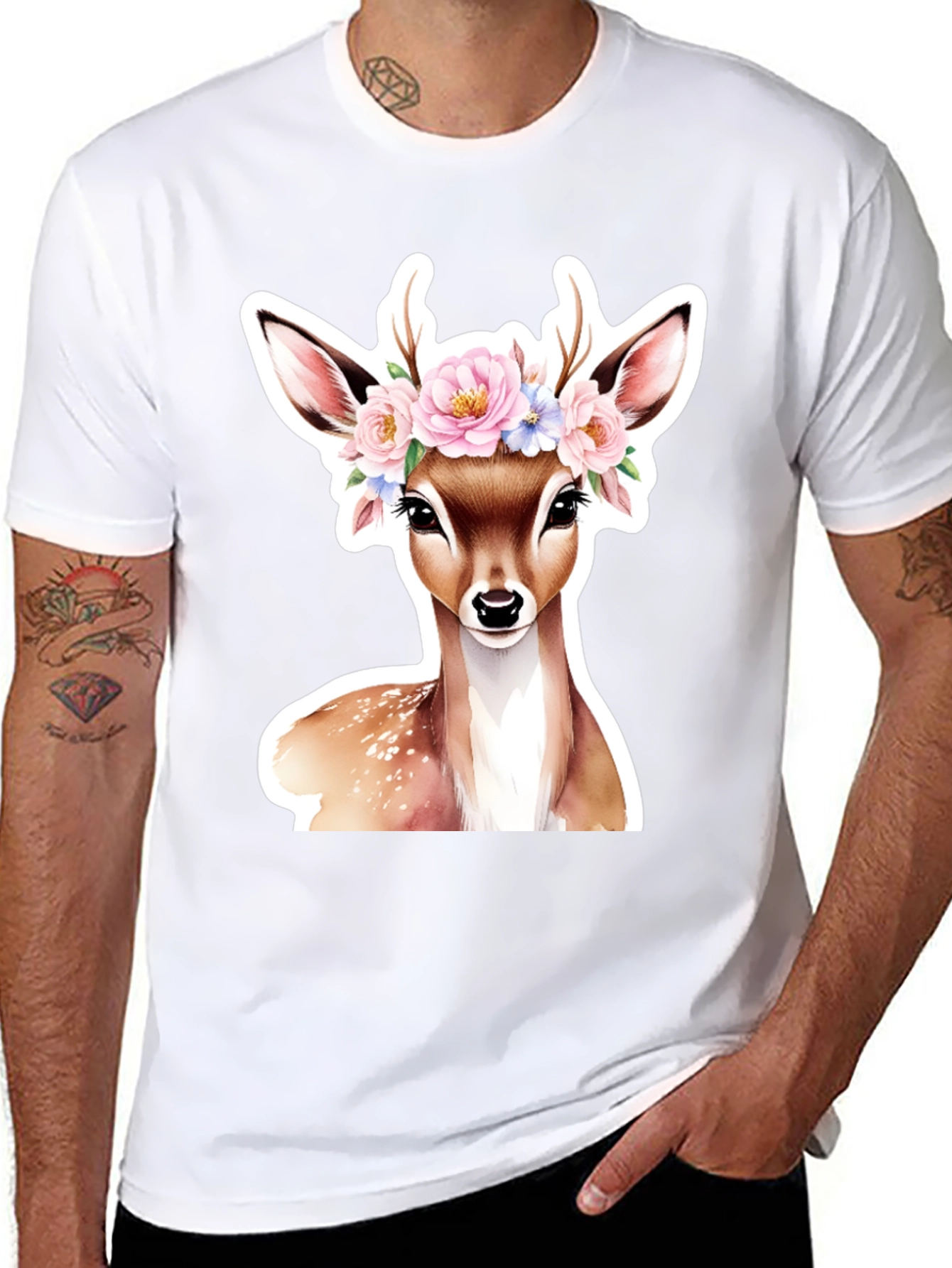 Floral Deer Graphic Tee - Stylish & Unique
