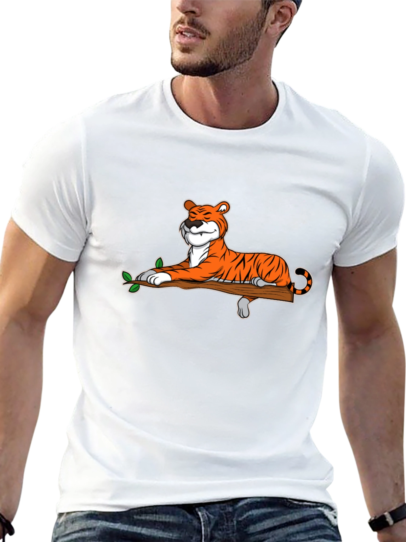 Cool Tiger on Branch Graphic T-Shirt