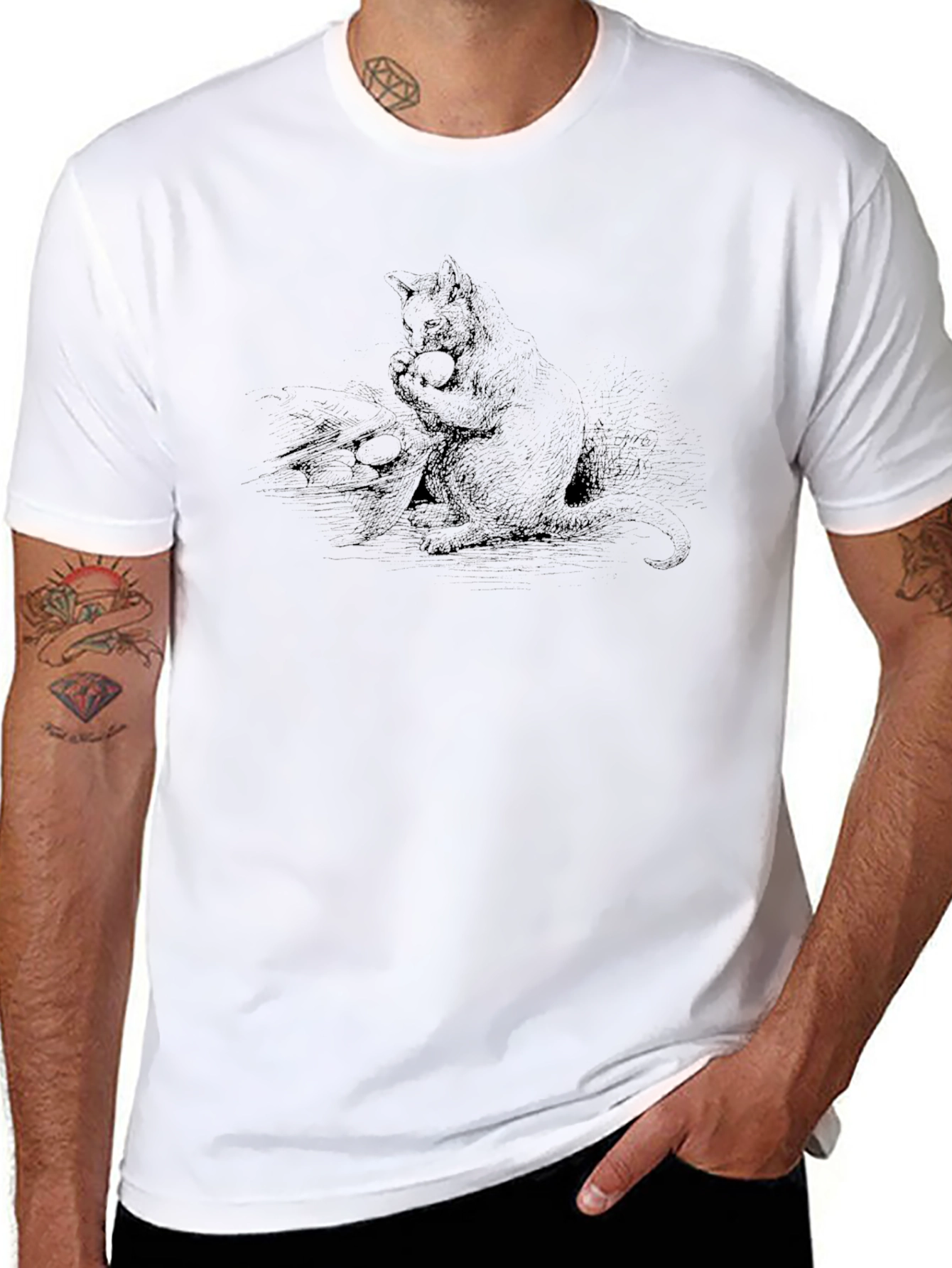 Black Graphic Tee - Cat with Ball