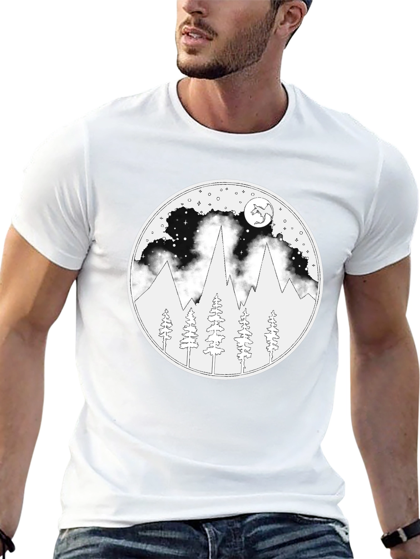 Night Mountain Scene Graphic T-Shirt