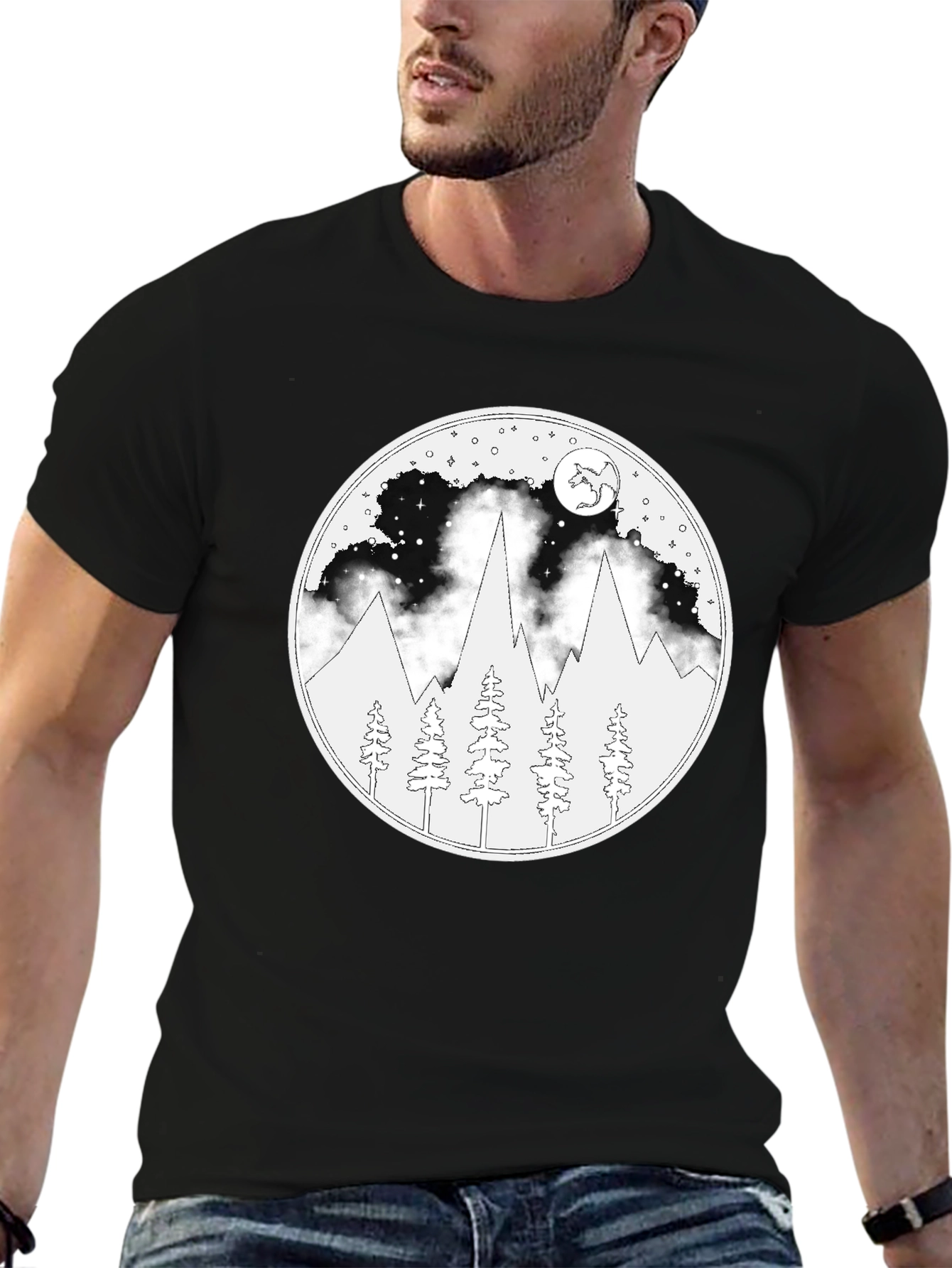 Night Mountain Scene Graphic T-Shirt