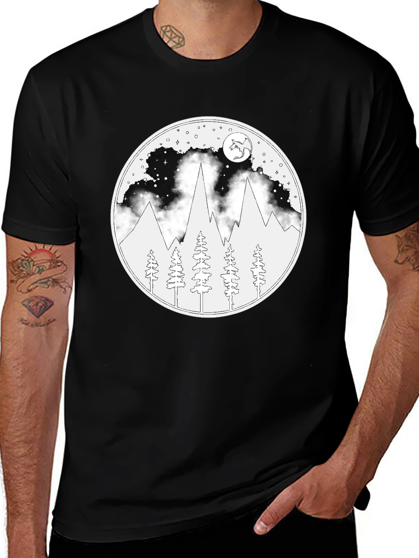 Night Mountain Scene Graphic T-Shirt