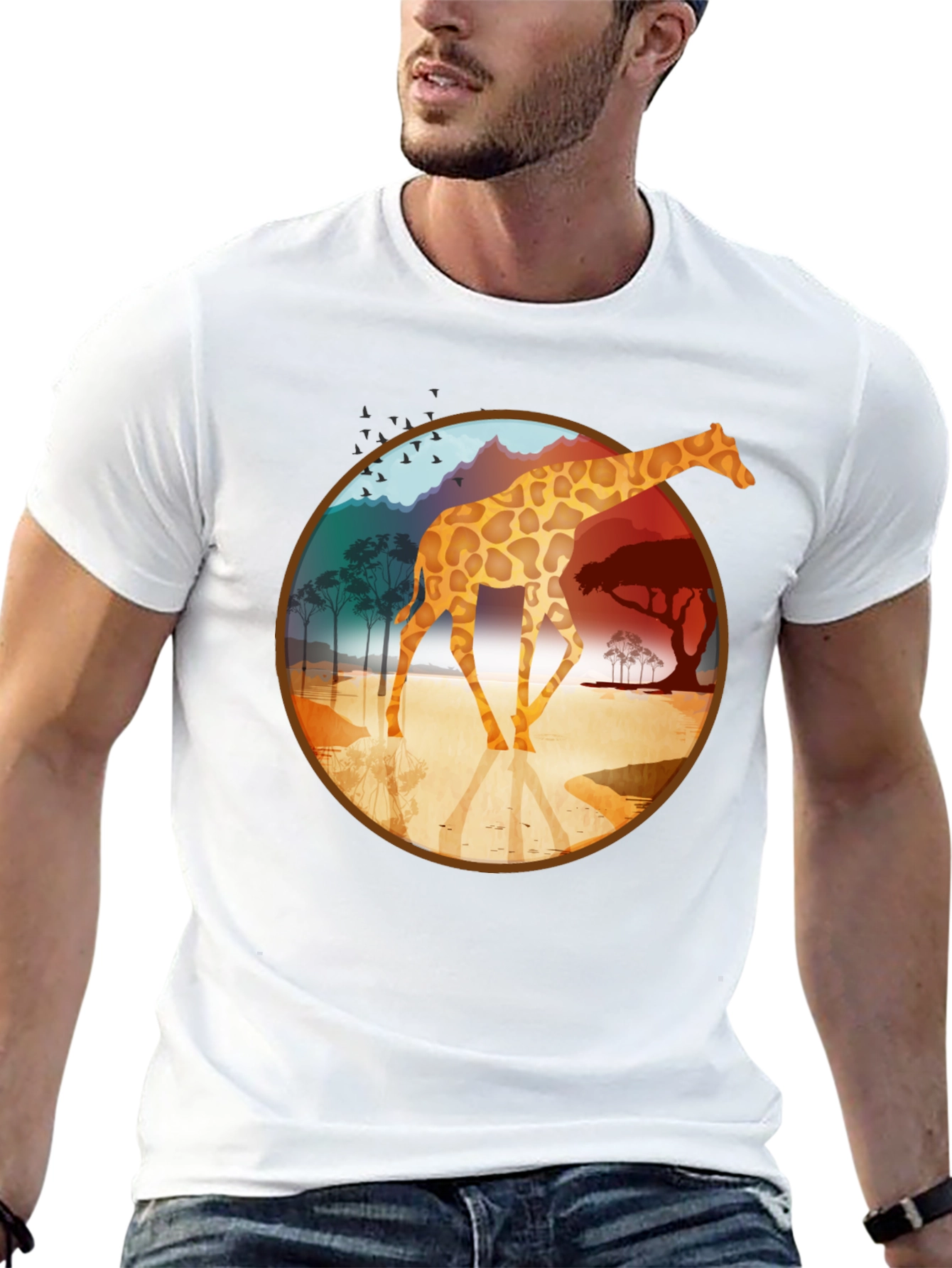 Giraffe Safari Graphic Tee - Black Cotton T-Shirt