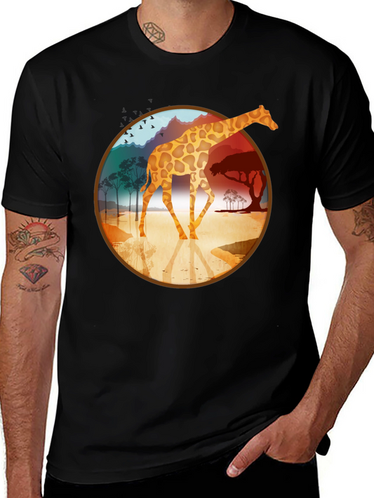 Giraffe Safari Graphic Tee - Black Cotton T-Shirt