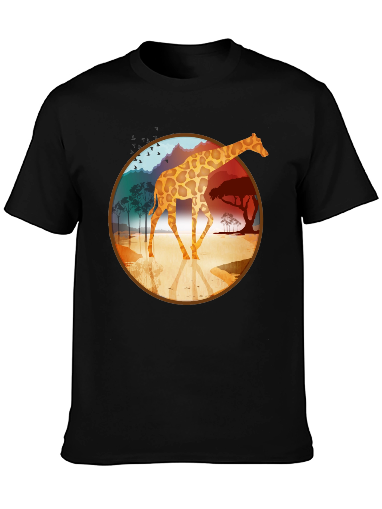 Giraffe Safari Graphic Tee - Black Cotton T-Shirt