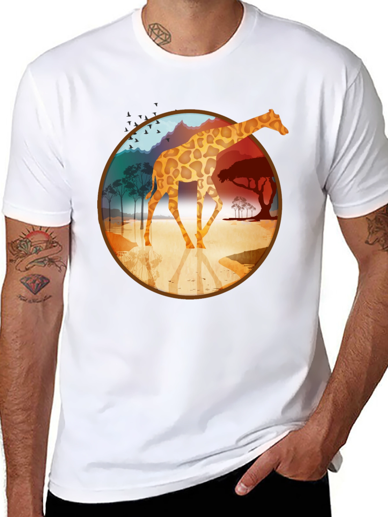 Giraffe Safari Graphic Tee - Black Cotton T-Shirt