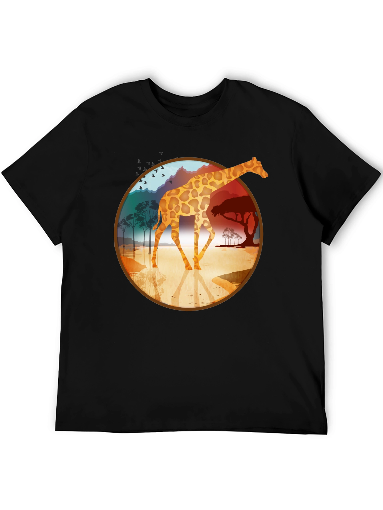 Giraffe Safari Graphic Tee - Black Cotton T-Shirt