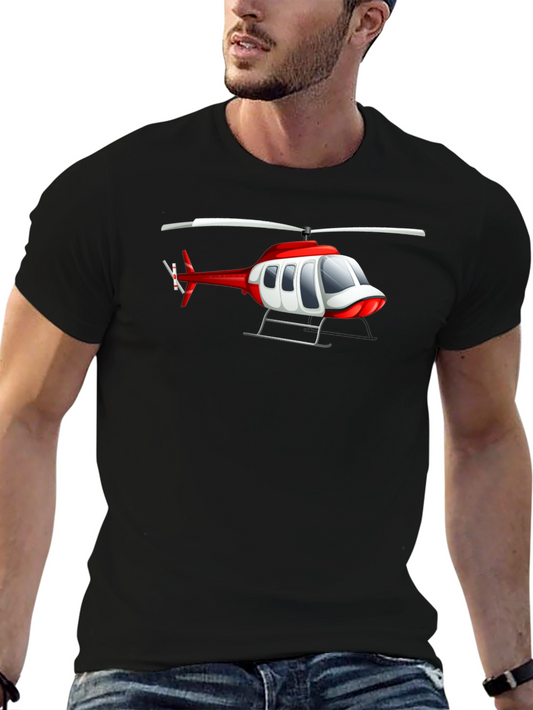 Helicopter Graphic Tee - Black Crew Neck T-Shirt