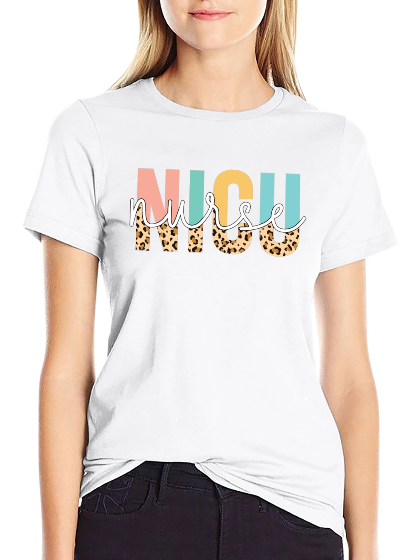 NICU Nurse Leopard Print Graphic T-Shirt