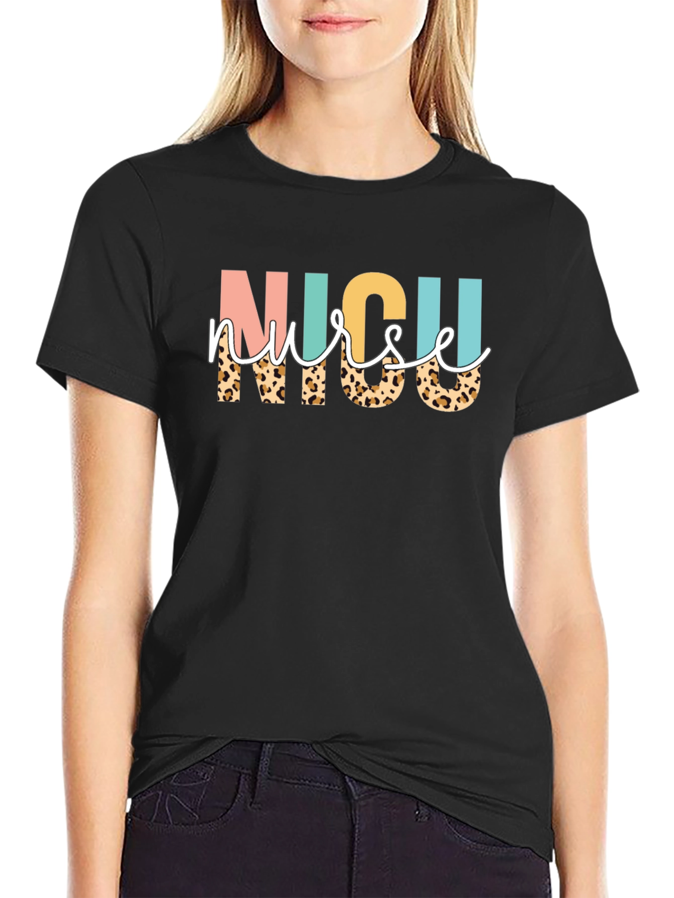 NICU Nurse Leopard Print Graphic T-Shirt
