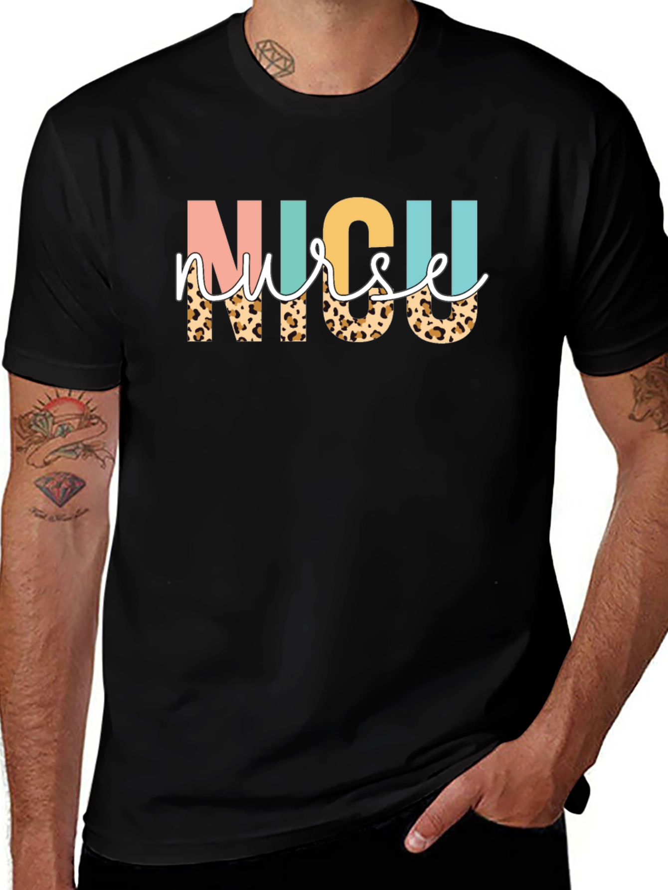 NICU Nurse Leopard Print Graphic T-Shirt