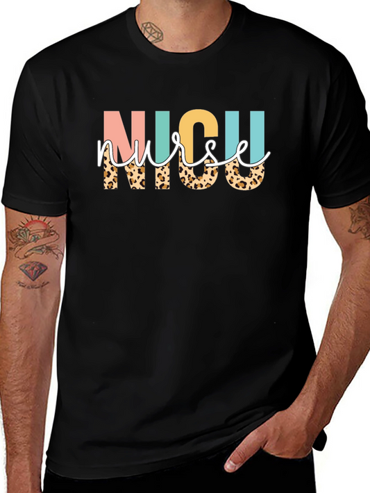 NICU Nurse Leopard Print Graphic T-Shirt