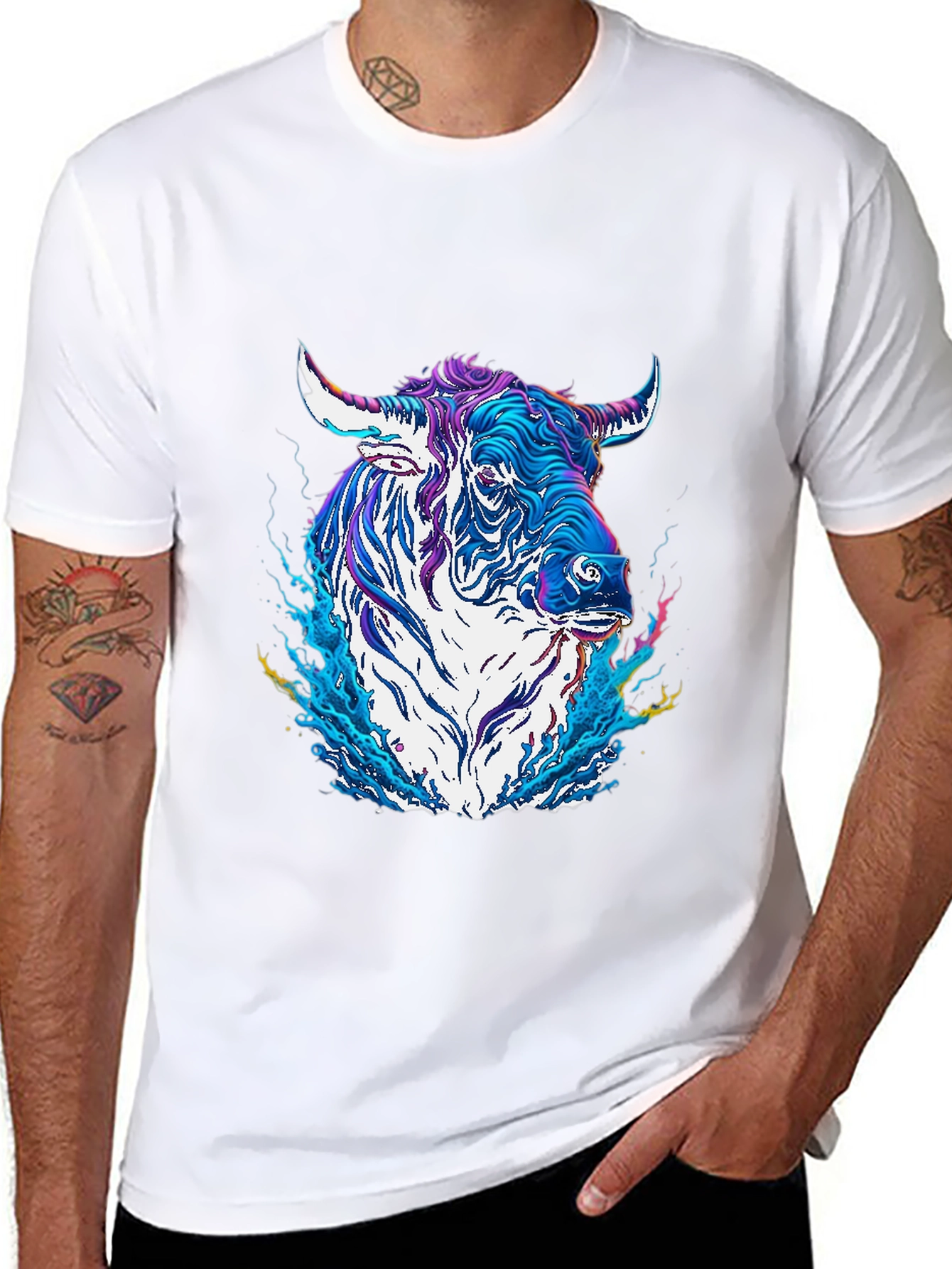 Psychedelic Bull Graphic Tee - Cool Animal T-Shirt