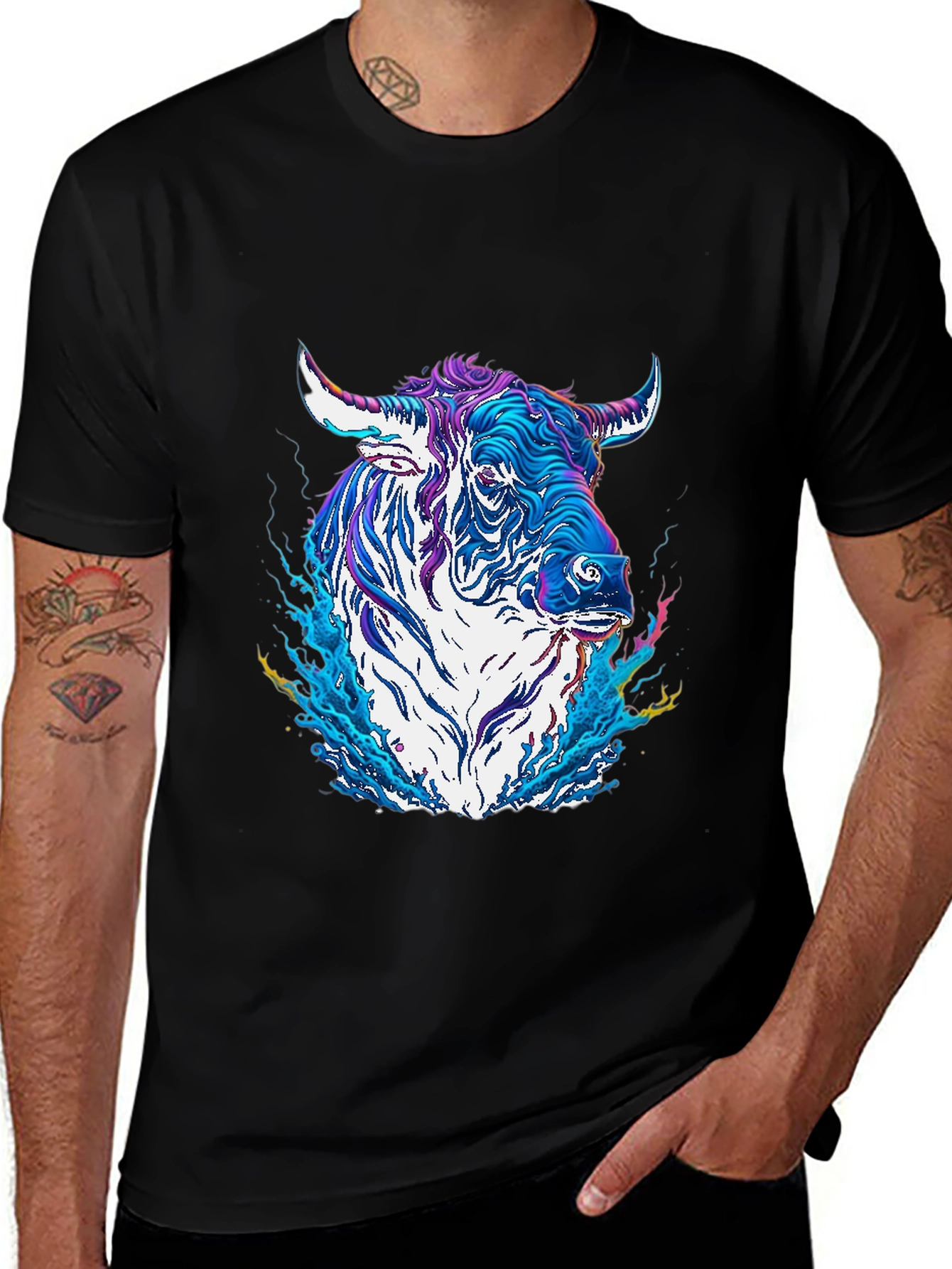 Psychedelic Bull Graphic Tee - Cool Animal T-Shirt