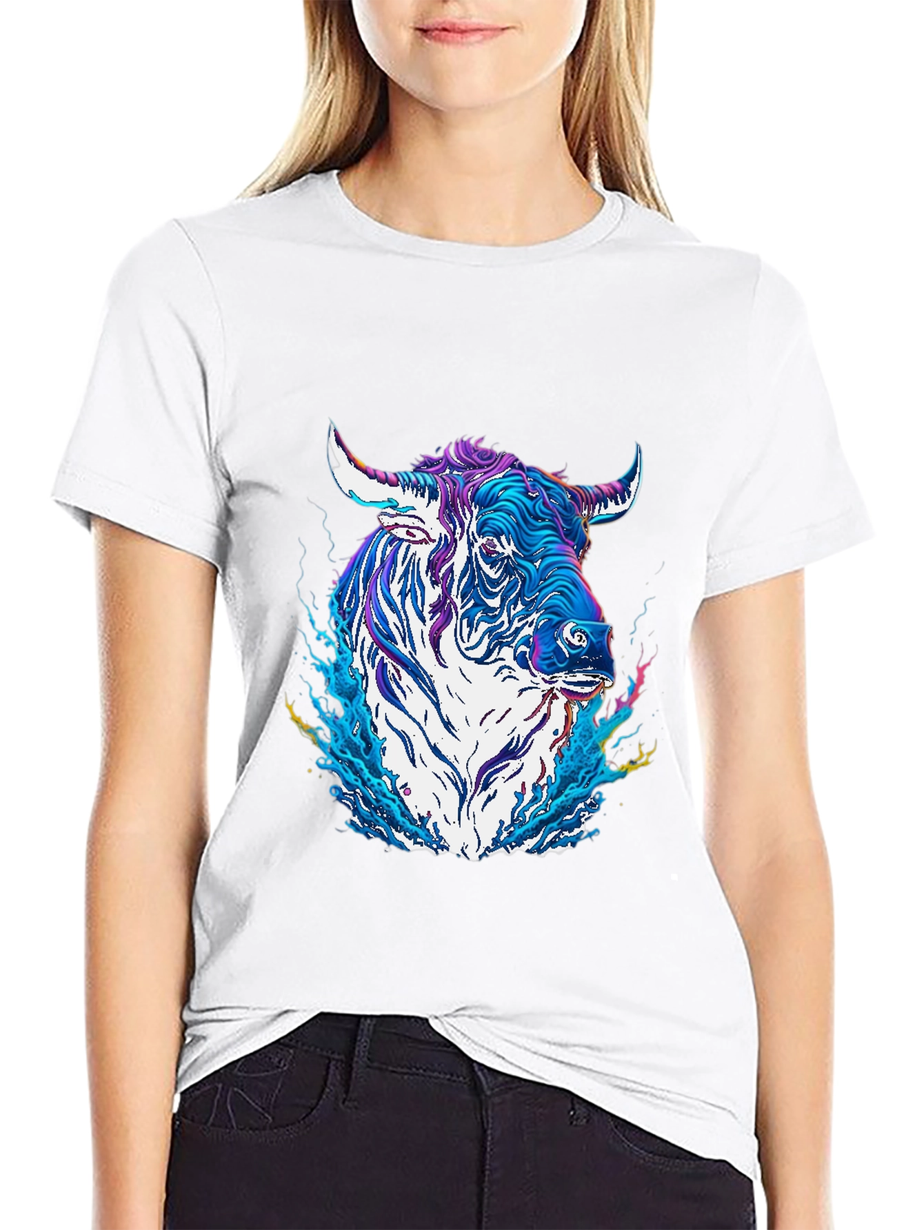Psychedelic Bull Graphic Tee - Cool Animal T-Shirt