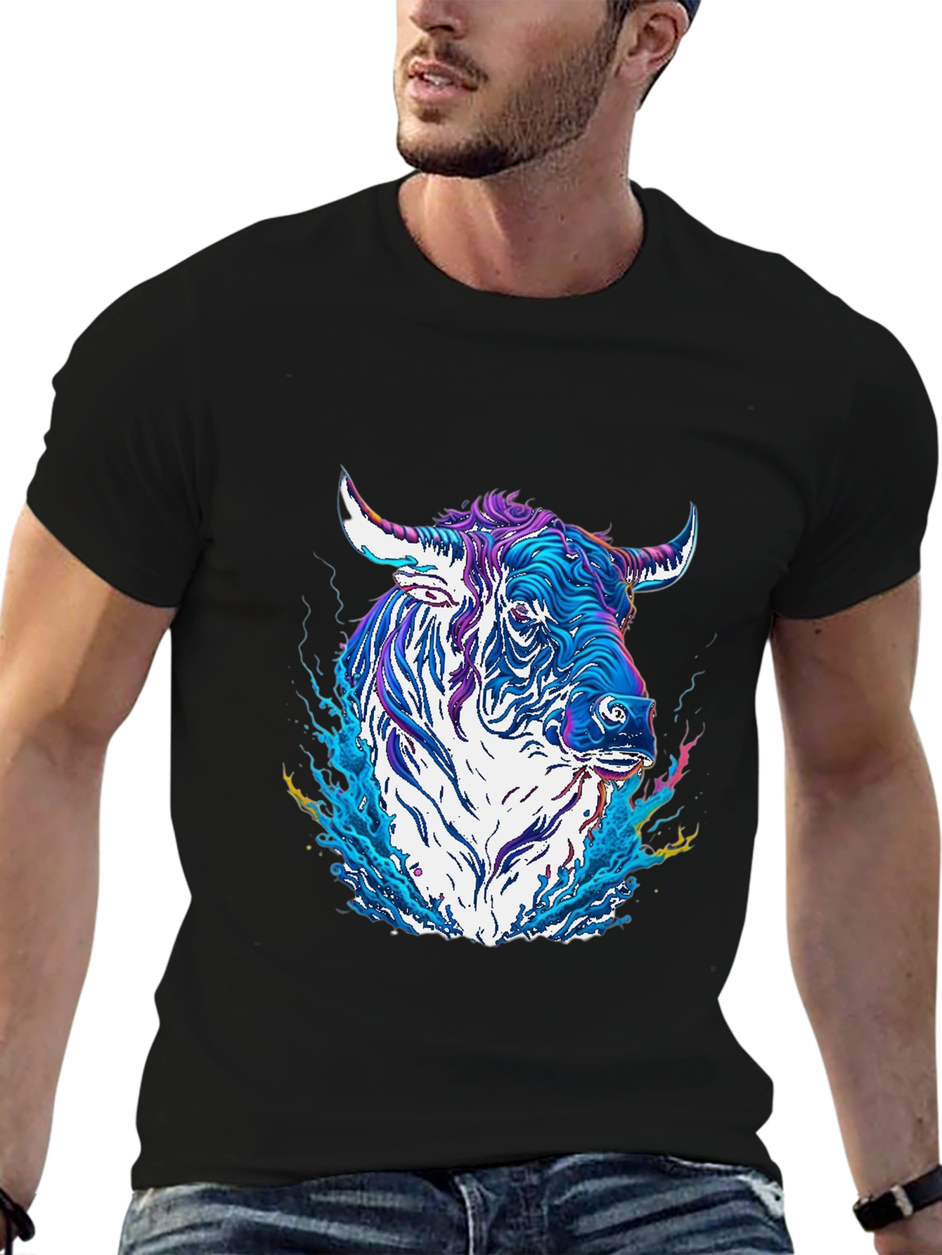 Psychedelic Bull Graphic Tee - Cool Animal T-Shirt