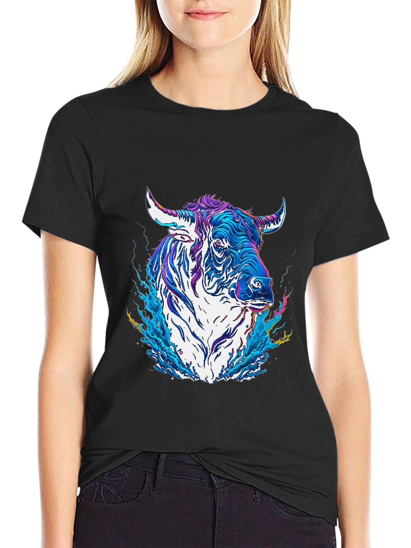 Psychedelic Bull Graphic Tee - Cool Animal T-Shirt