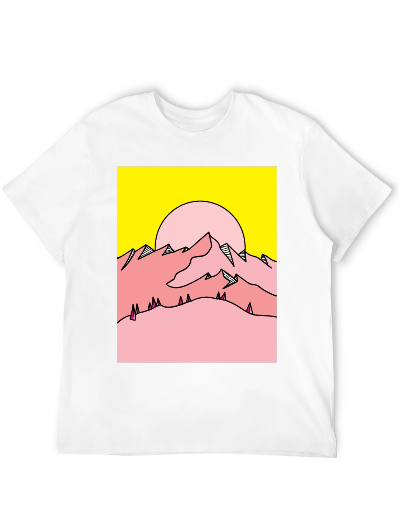 Retro Mountain Graphic Tee - Yellow & Pink