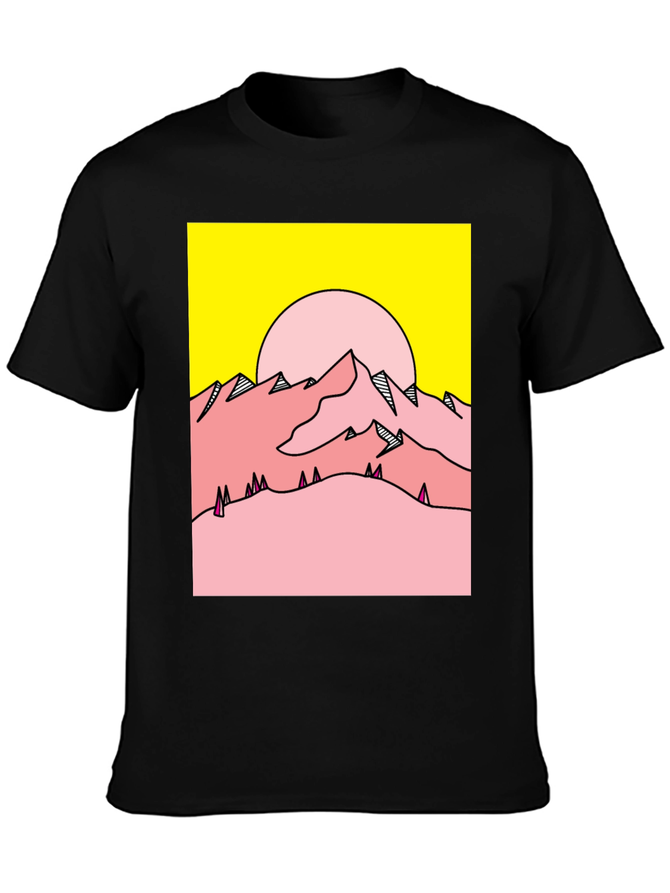 Retro Mountain Graphic Tee - Yellow & Pink