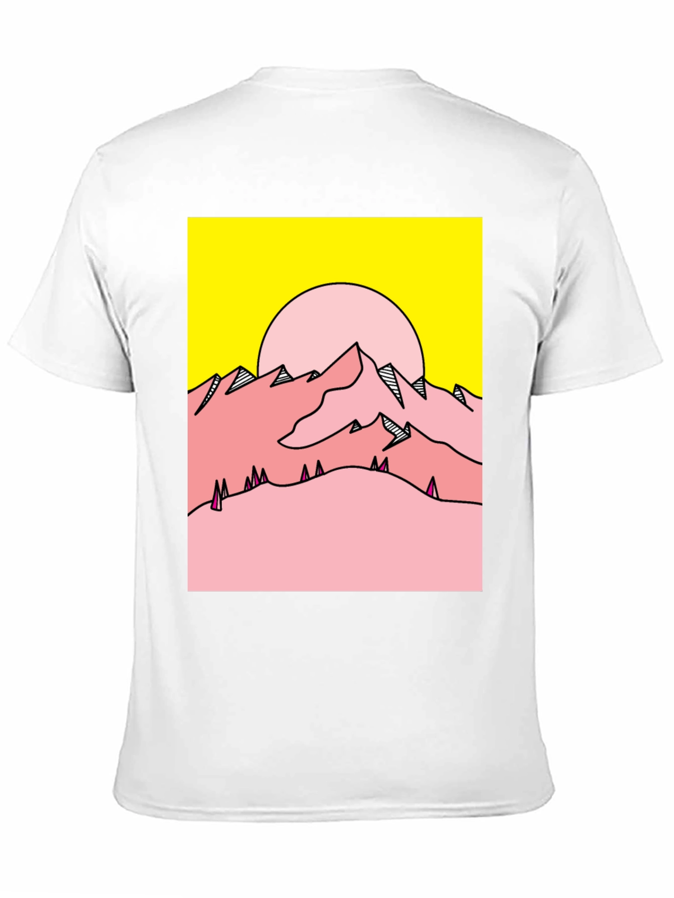 Retro Mountain Graphic Tee - Yellow & Pink