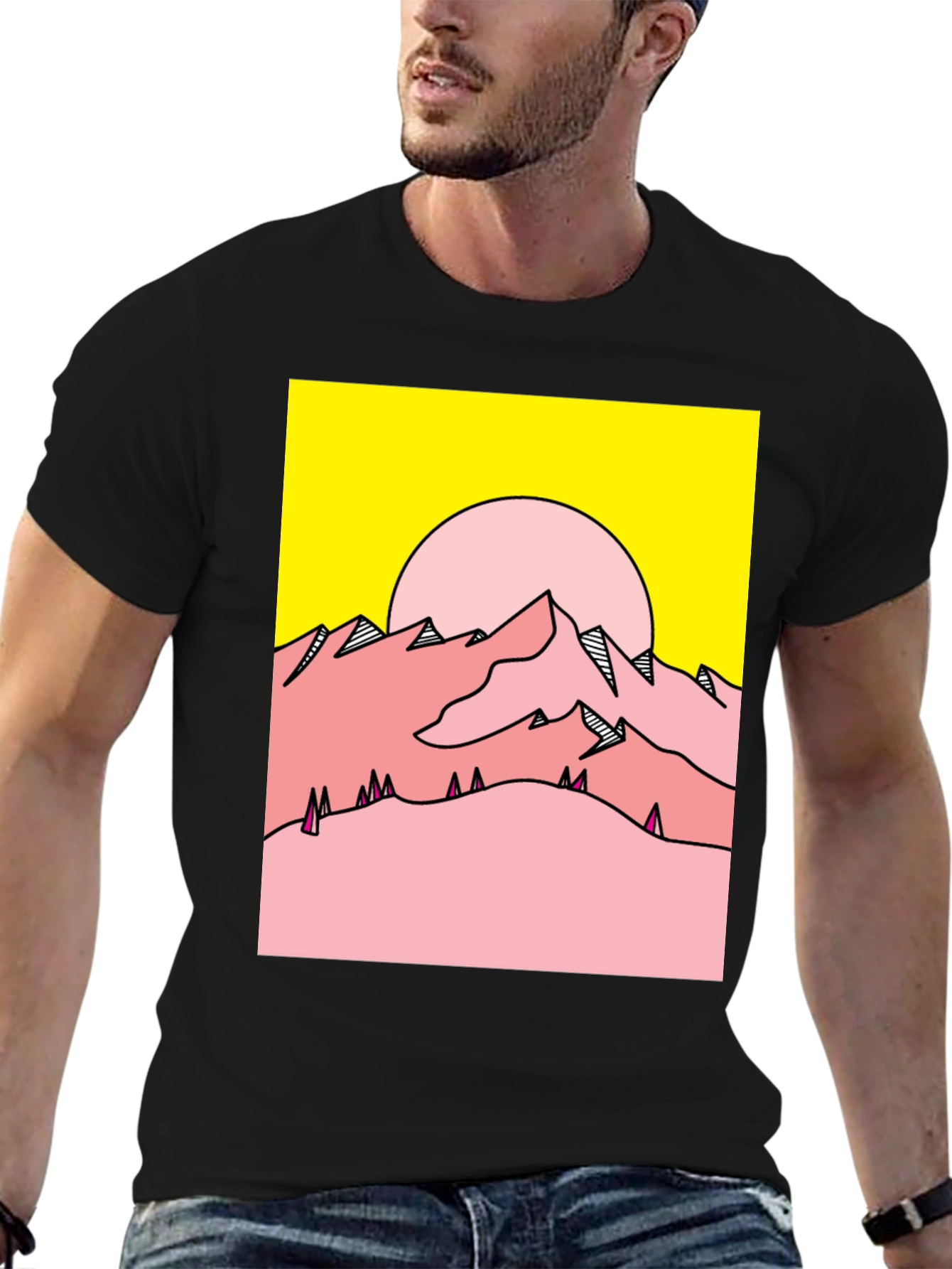 Retro Mountain Graphic Tee - Yellow & Pink