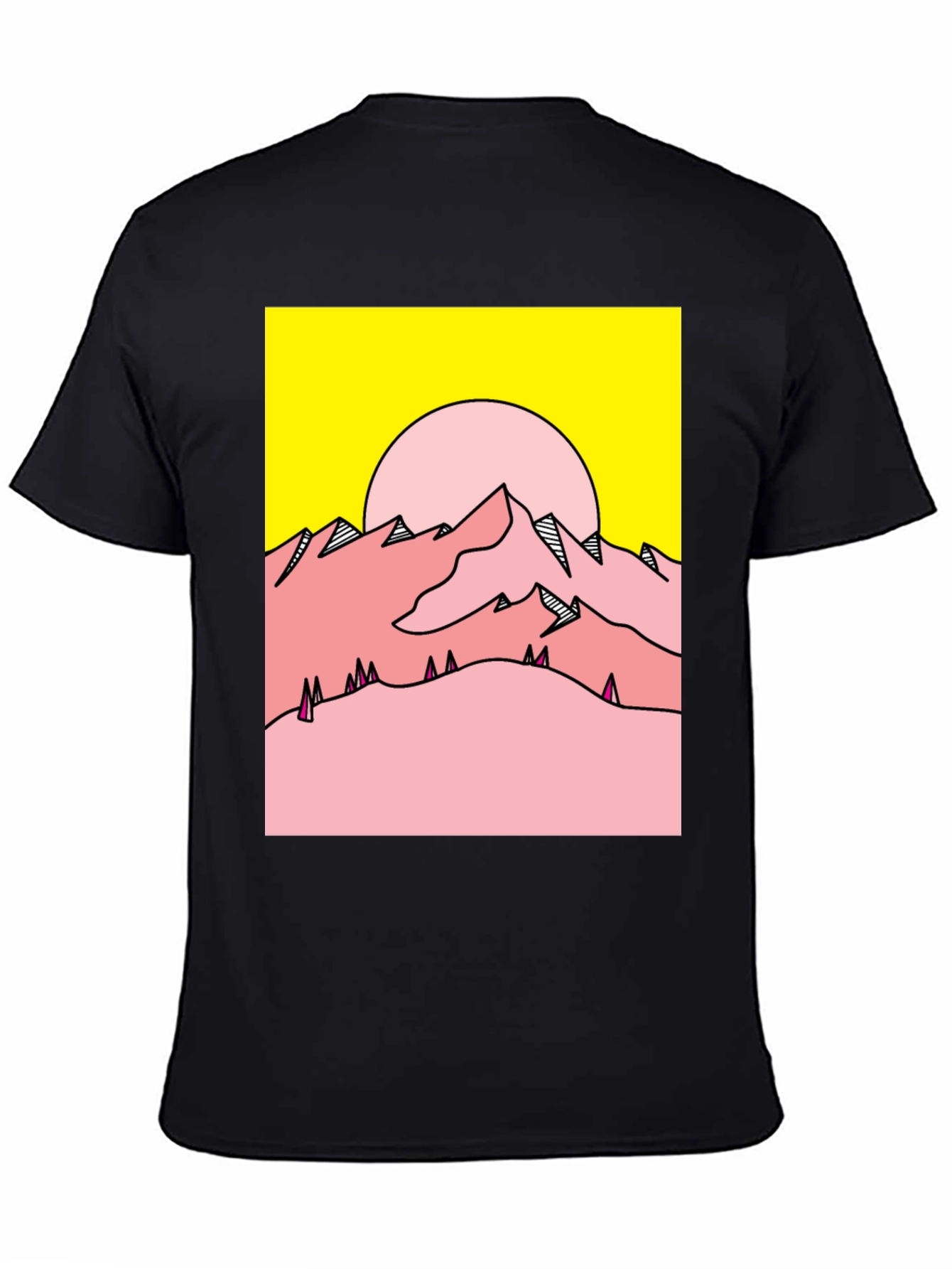 Retro Mountain Graphic Tee - Yellow & Pink