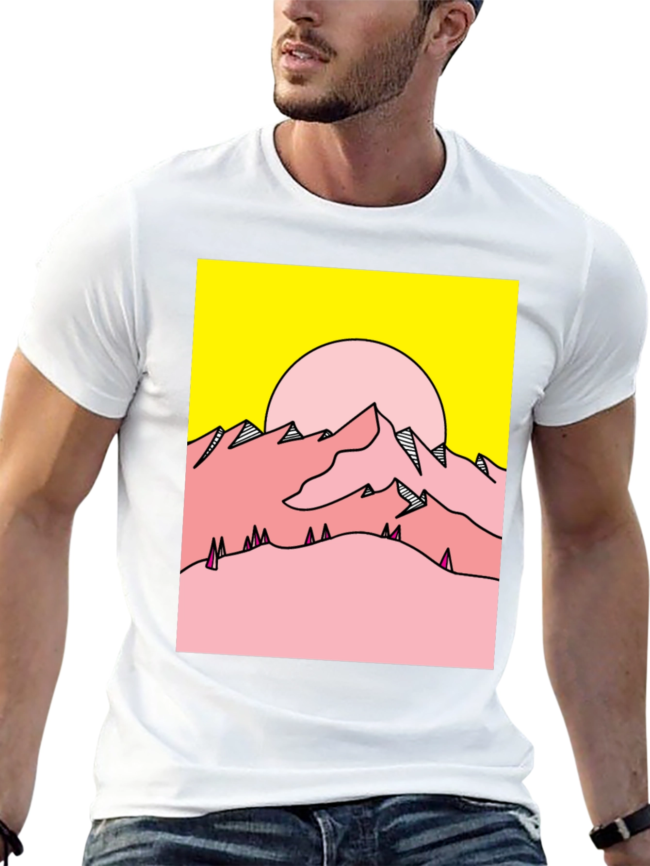 Retro Mountain Graphic Tee - Yellow & Pink