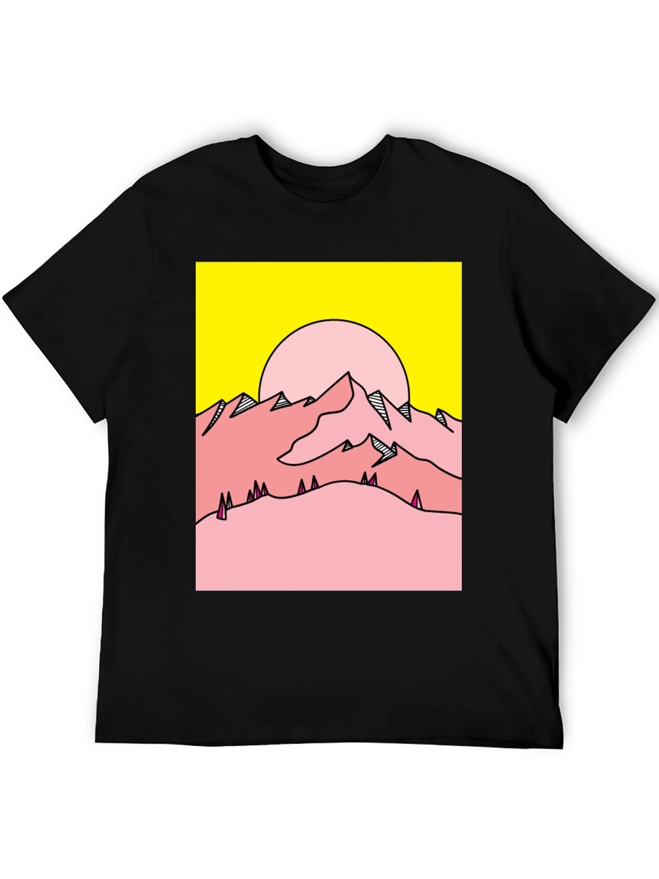 Retro Mountain Graphic Tee - Yellow & Pink