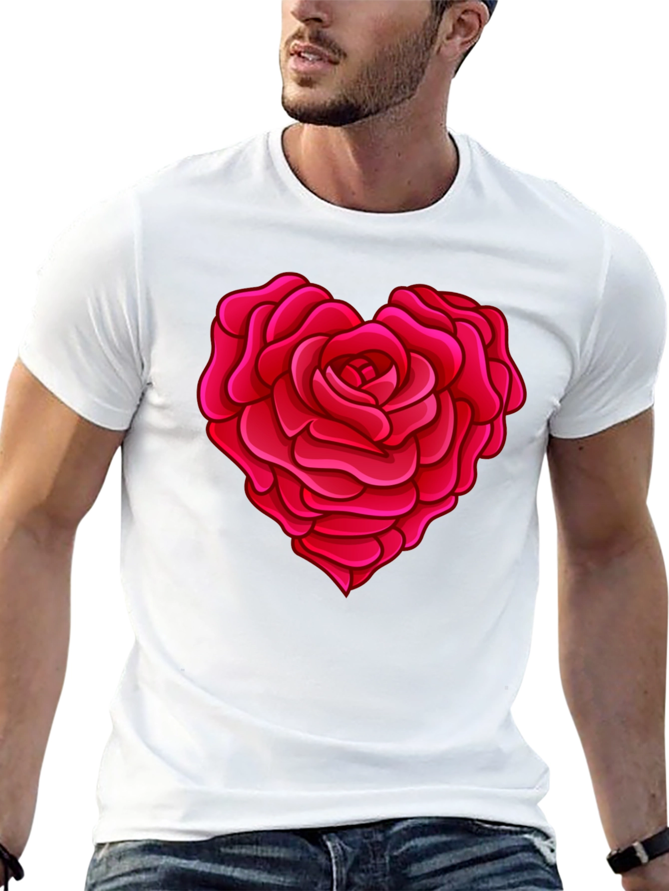 Rose Heart Graphic T-Shirt - Stylish Black Tee