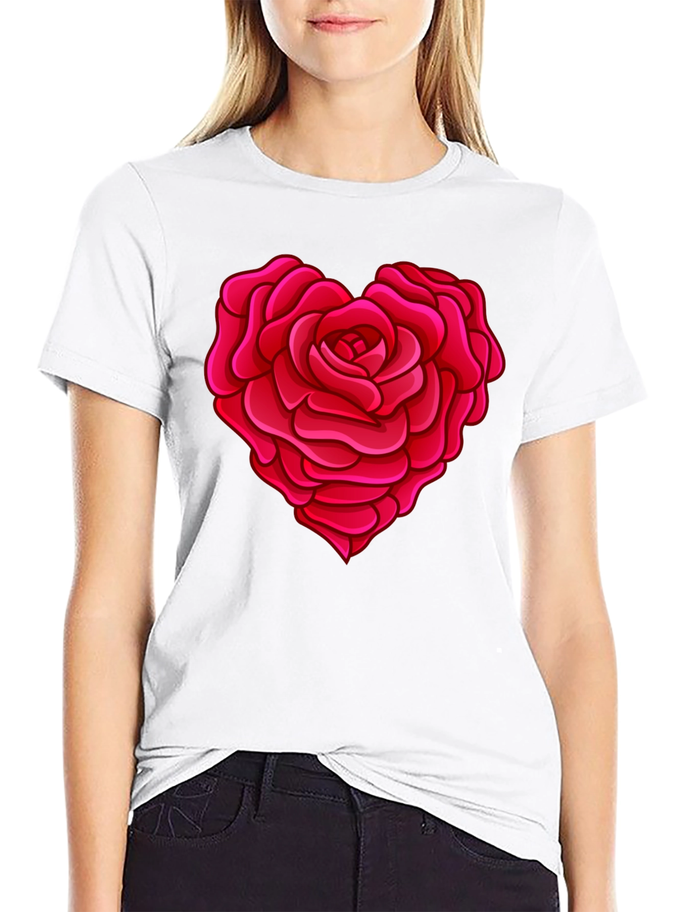 Rose Heart Graphic T-Shirt - Stylish Black Tee