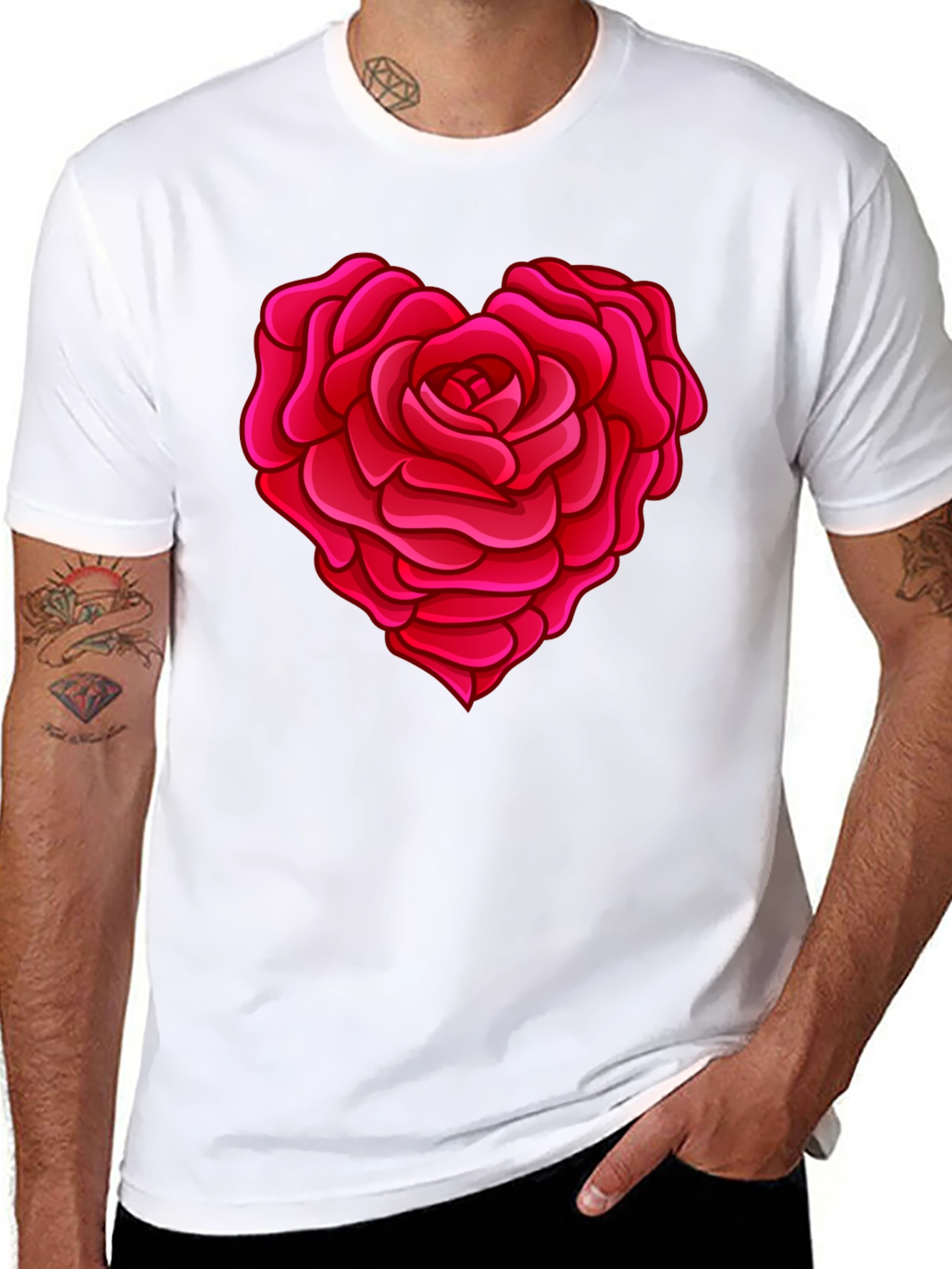 Rose Heart Graphic T-Shirt - Stylish Black Tee