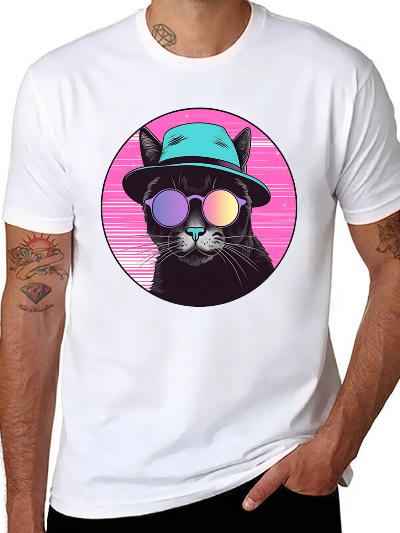 Cool Cat Graphic Tee - Retro Style