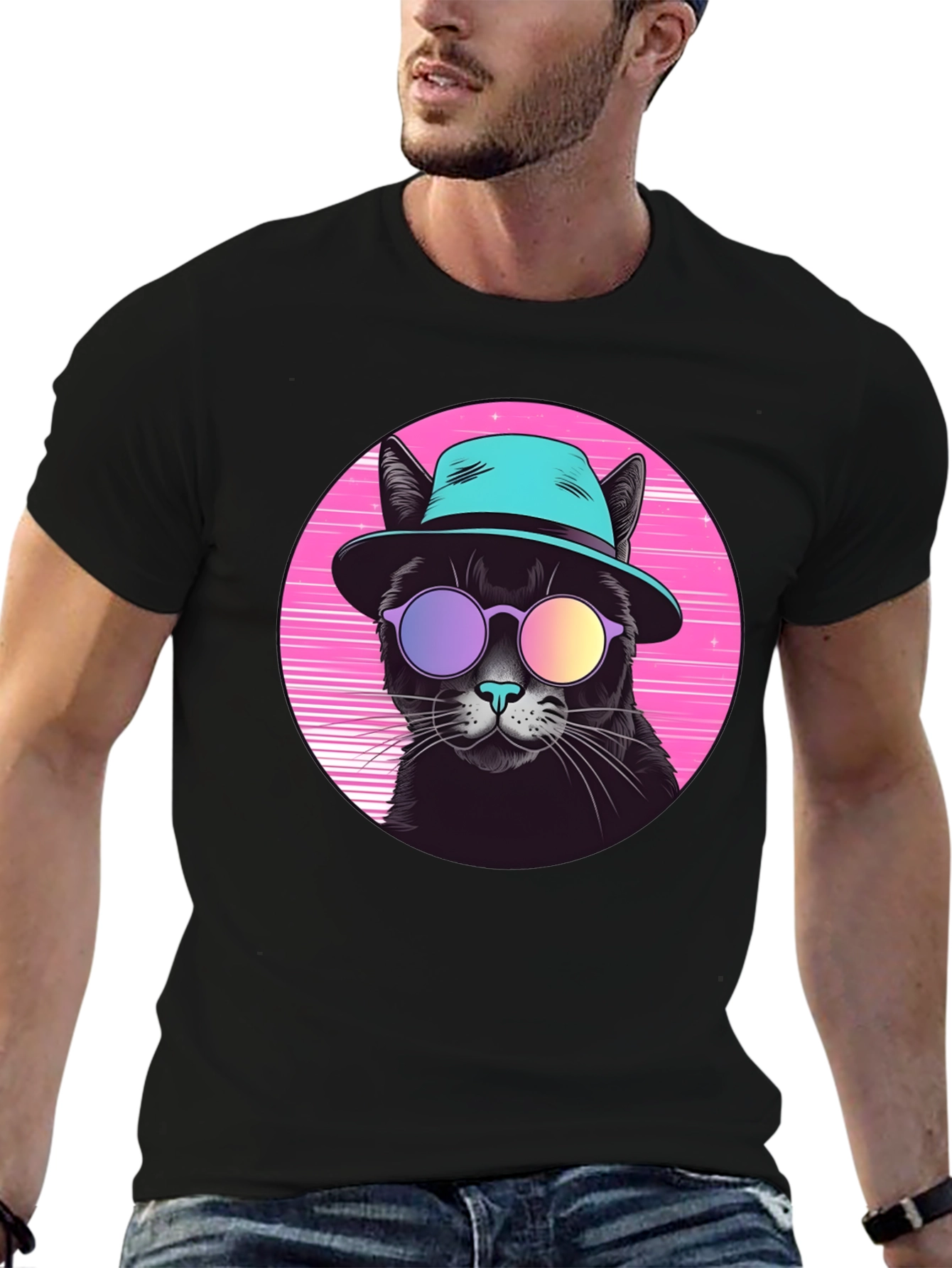 Cool Cat Graphic Tee - Retro Style