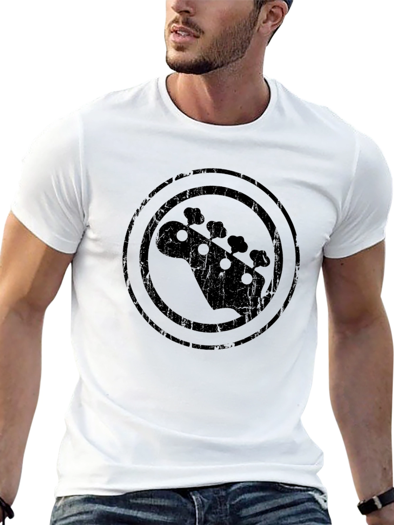 Bass Guitar Headstock Graphic Tee - Classic Rock Style