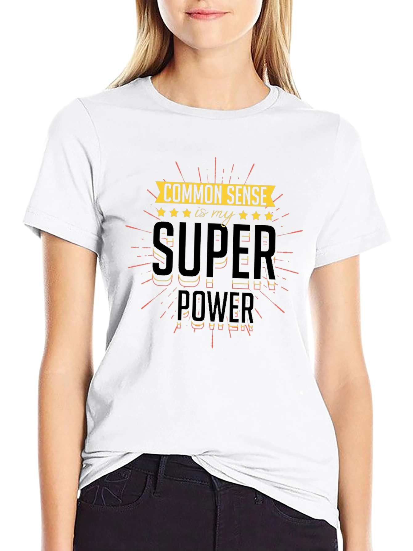 Common Sense Super Power Black Graphic T-Shirt
