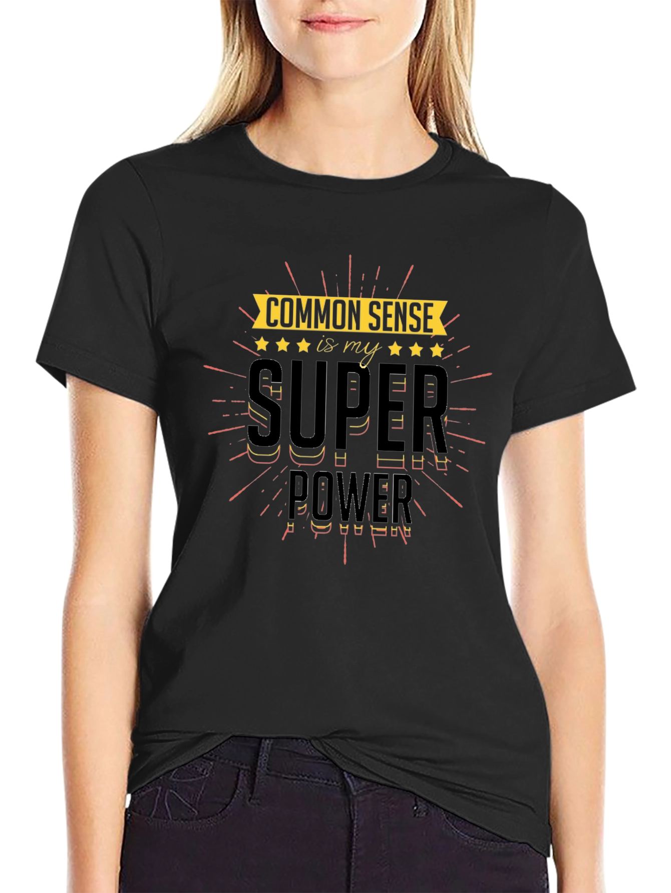 Common Sense Super Power Black Graphic T-Shirt