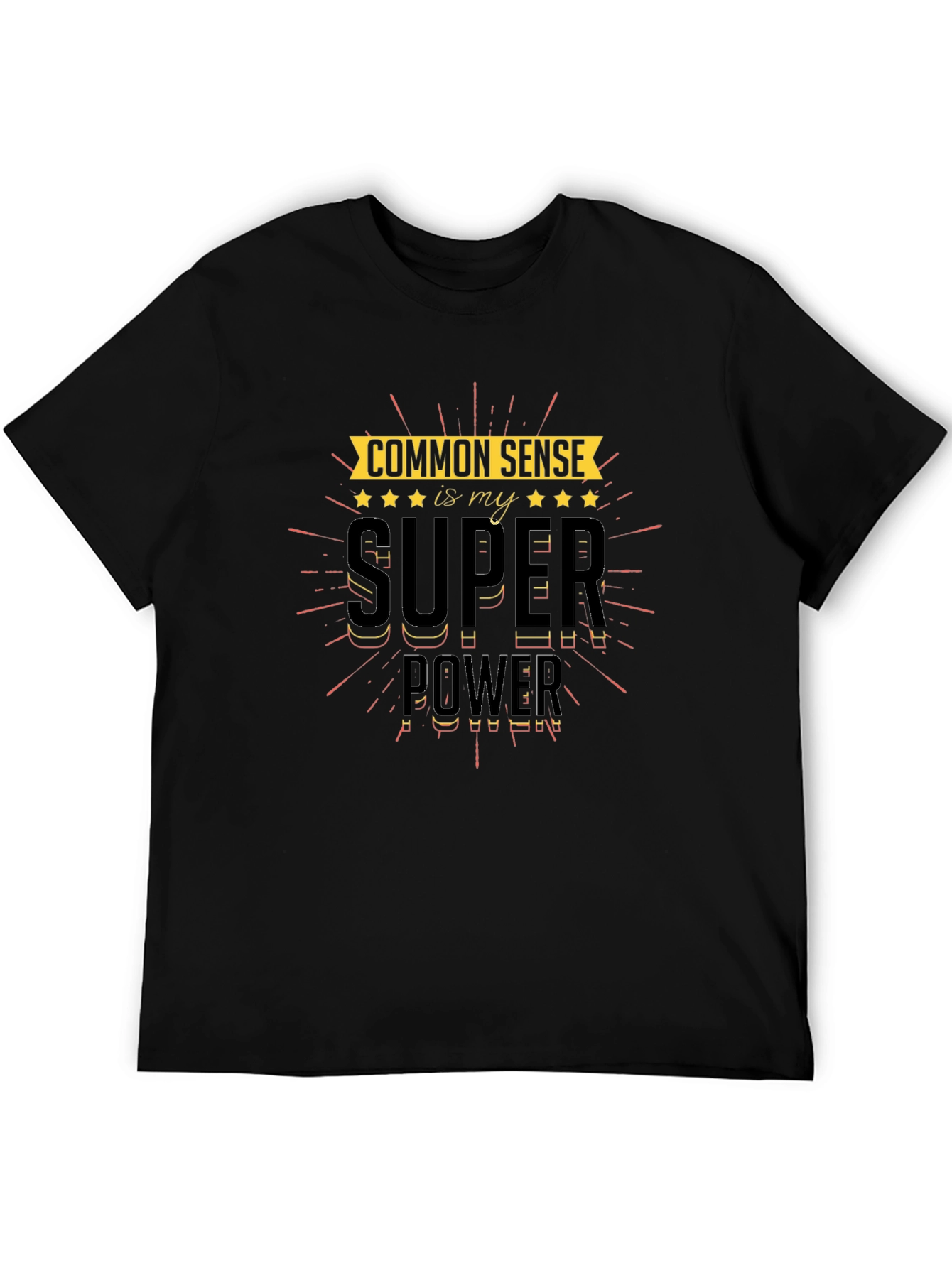 Common Sense Super Power Black Graphic T-Shirt