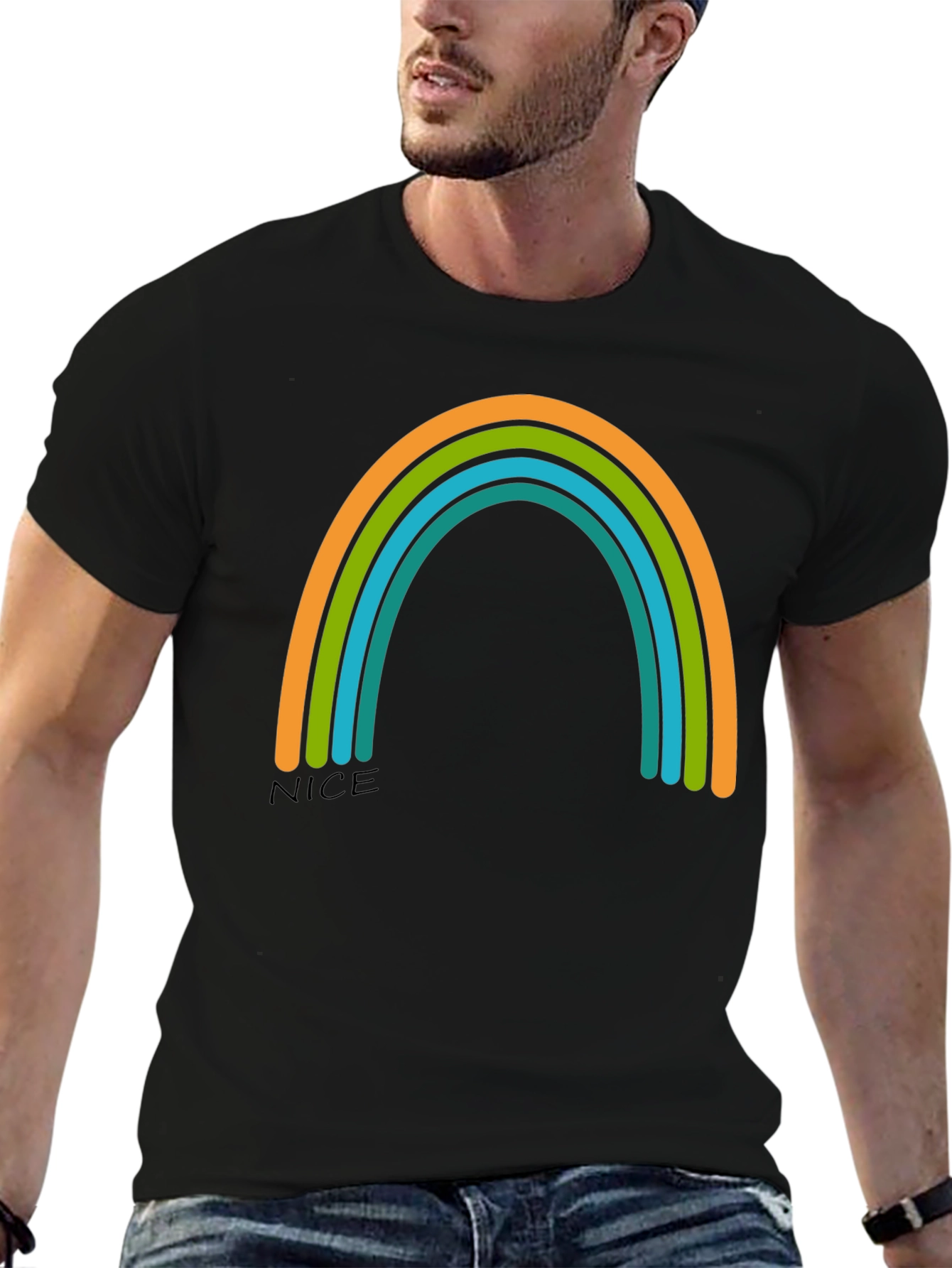 Rainbow Graphic Tee - Casual Black T-Shirt