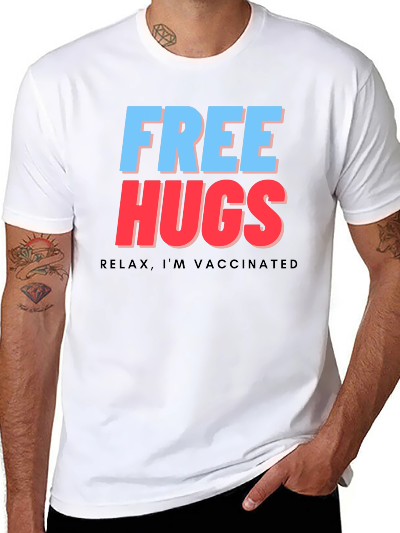 Free Hugs Vaccinated Tee - Black Graphic T-Shirt