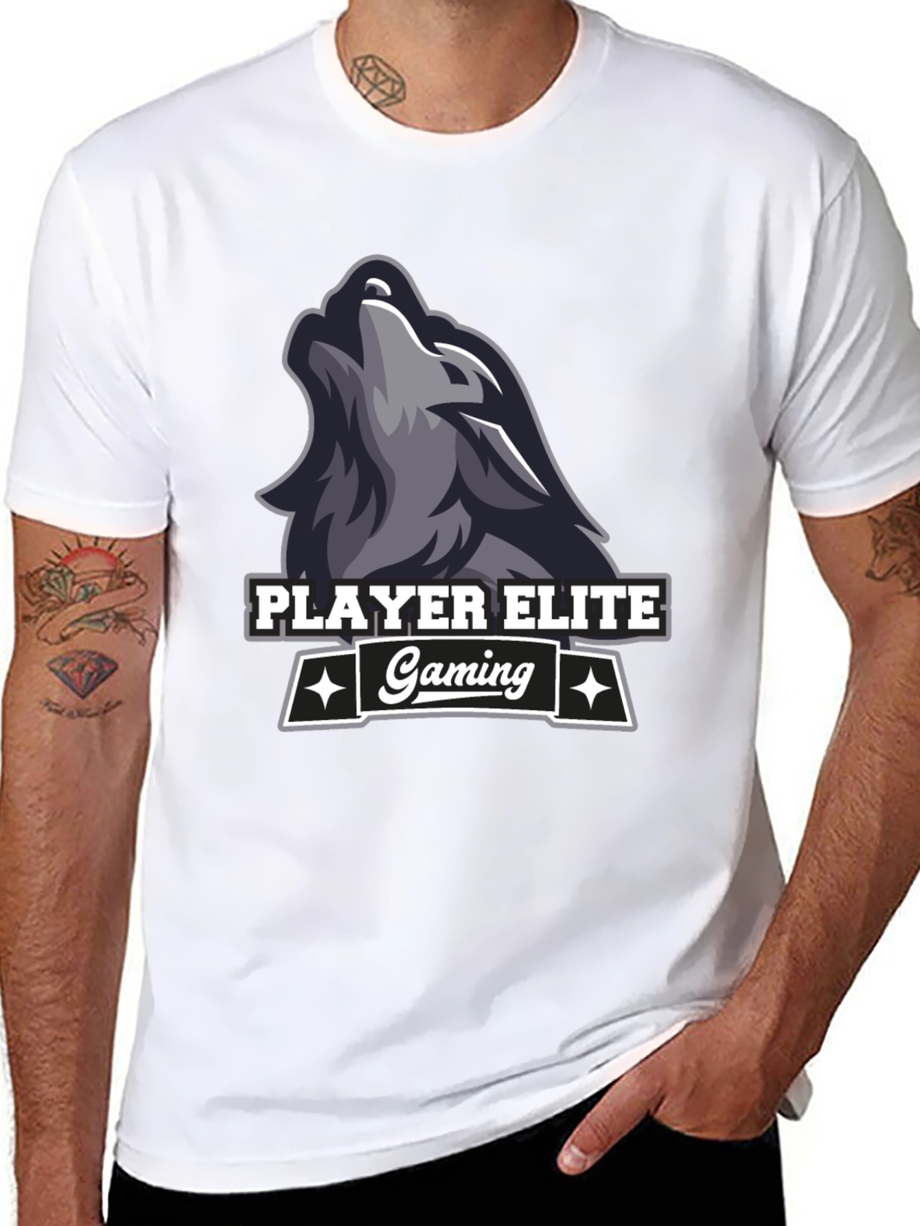 Player Elite Gaming Wolf Logo Black T-Shirt