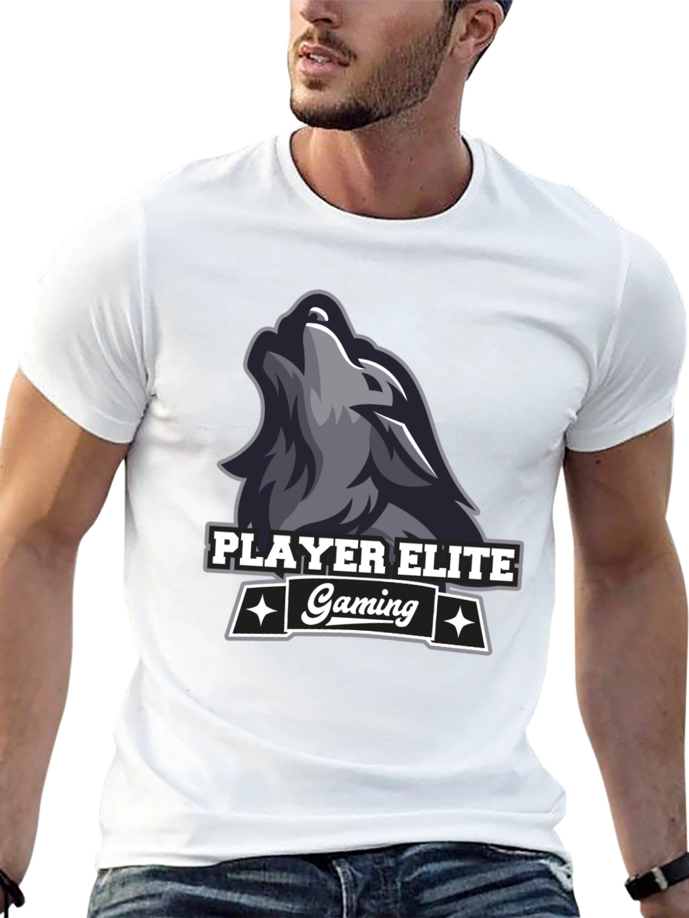 Player Elite Gaming Wolf Logo Black T-Shirt